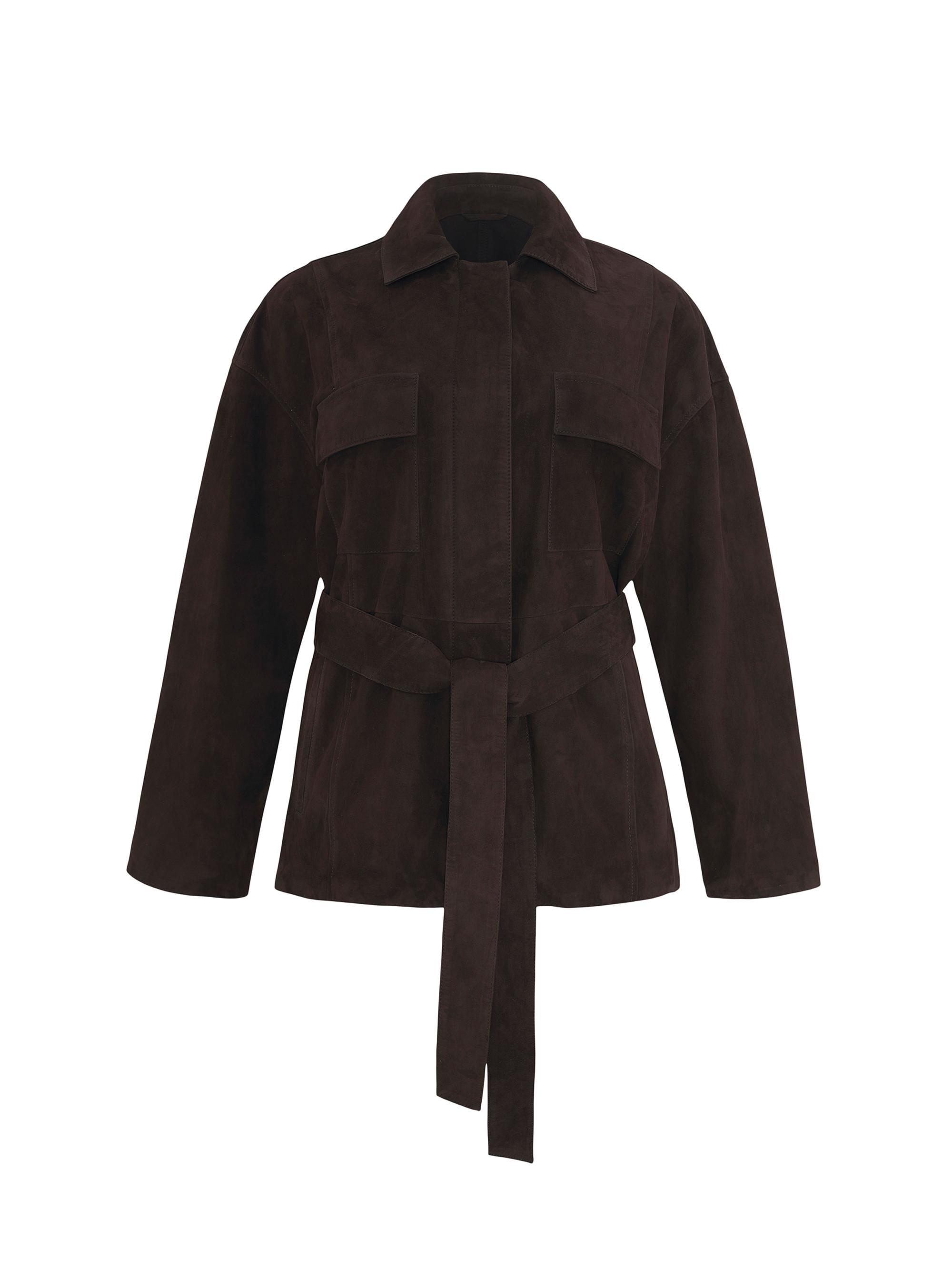 Gorski Women's Select Metis Suede Jacket, Belt - Espresso