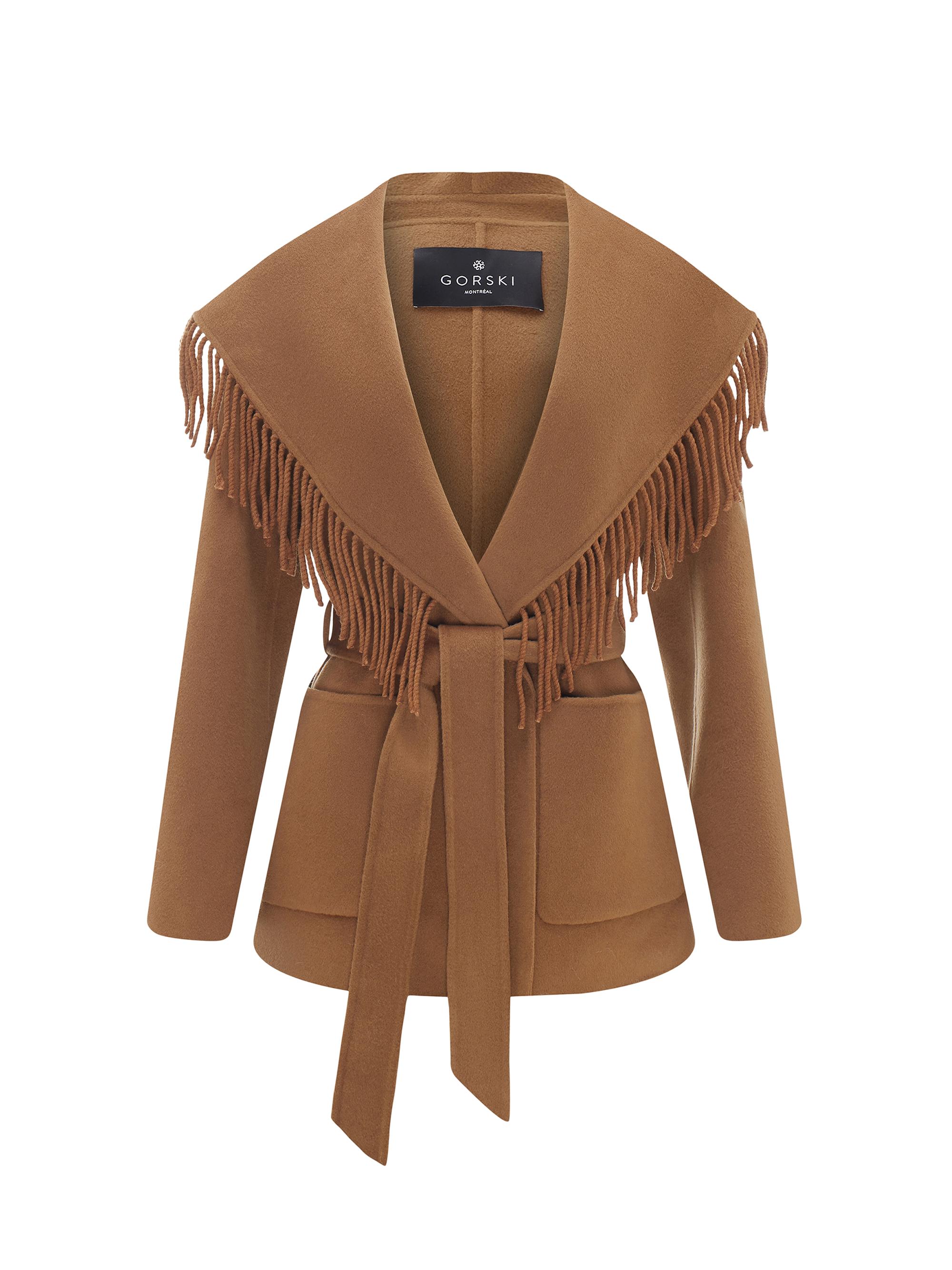 Gorski Women's Select Cashmere and Wool Blend Jacket with Tassle Trim and Belt - Camel