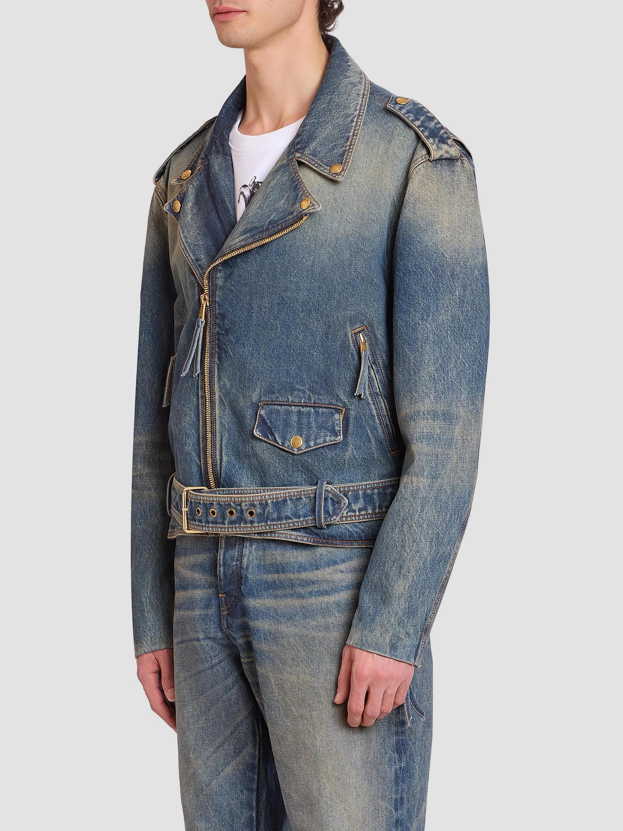 Balmain Belted Denim Biker Jacket | Saks Fifth Avenue
