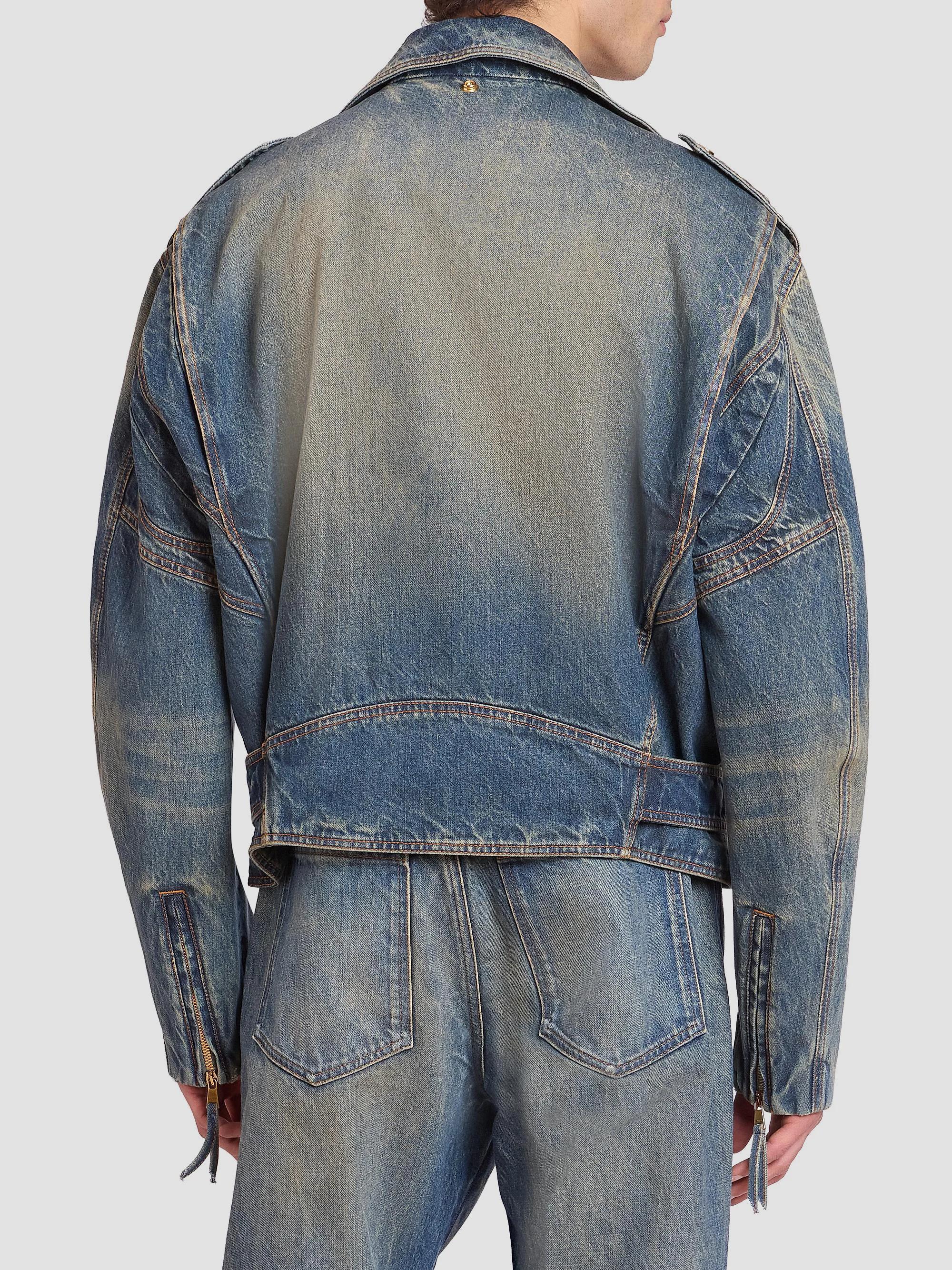 Balmain Belted Denim Biker Jacket | Saks Fifth Avenue