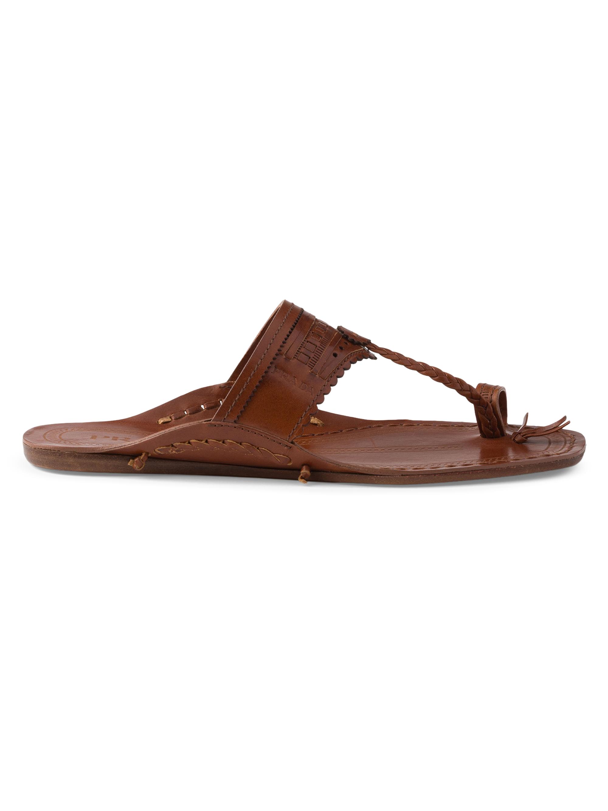 Prada Women's Made in India Inspired by Kolhapuri Chappal Leather Sandals - Brown