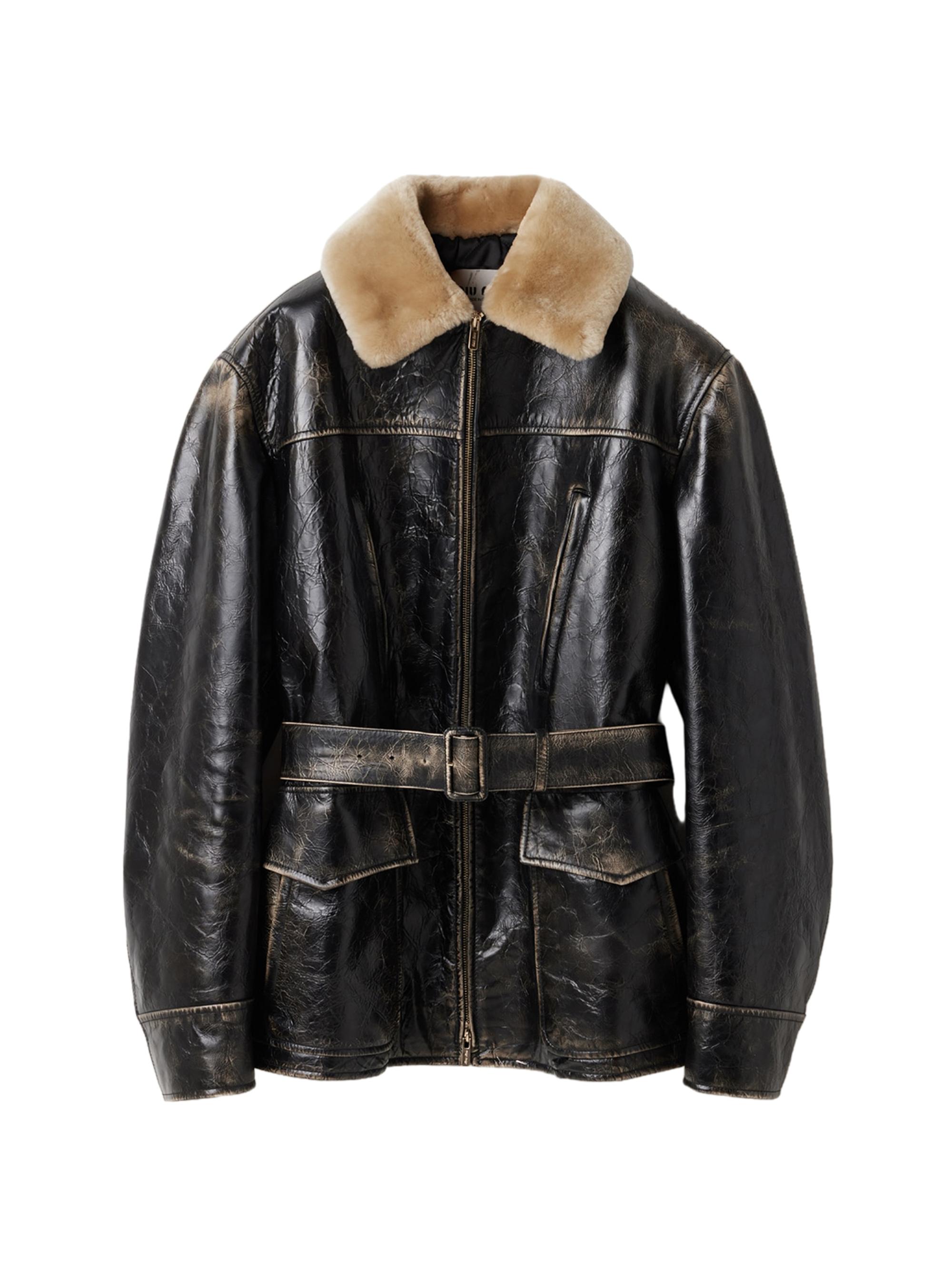 Miu Miu Women's Calf Leather Caban Jacket - Black