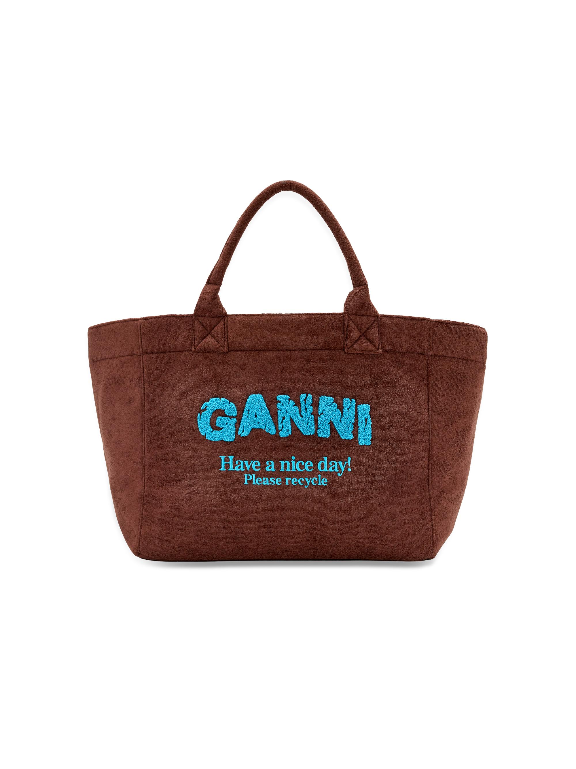 Ganni Women's  Logo Shopper Tote Bag - Chicory Coffee