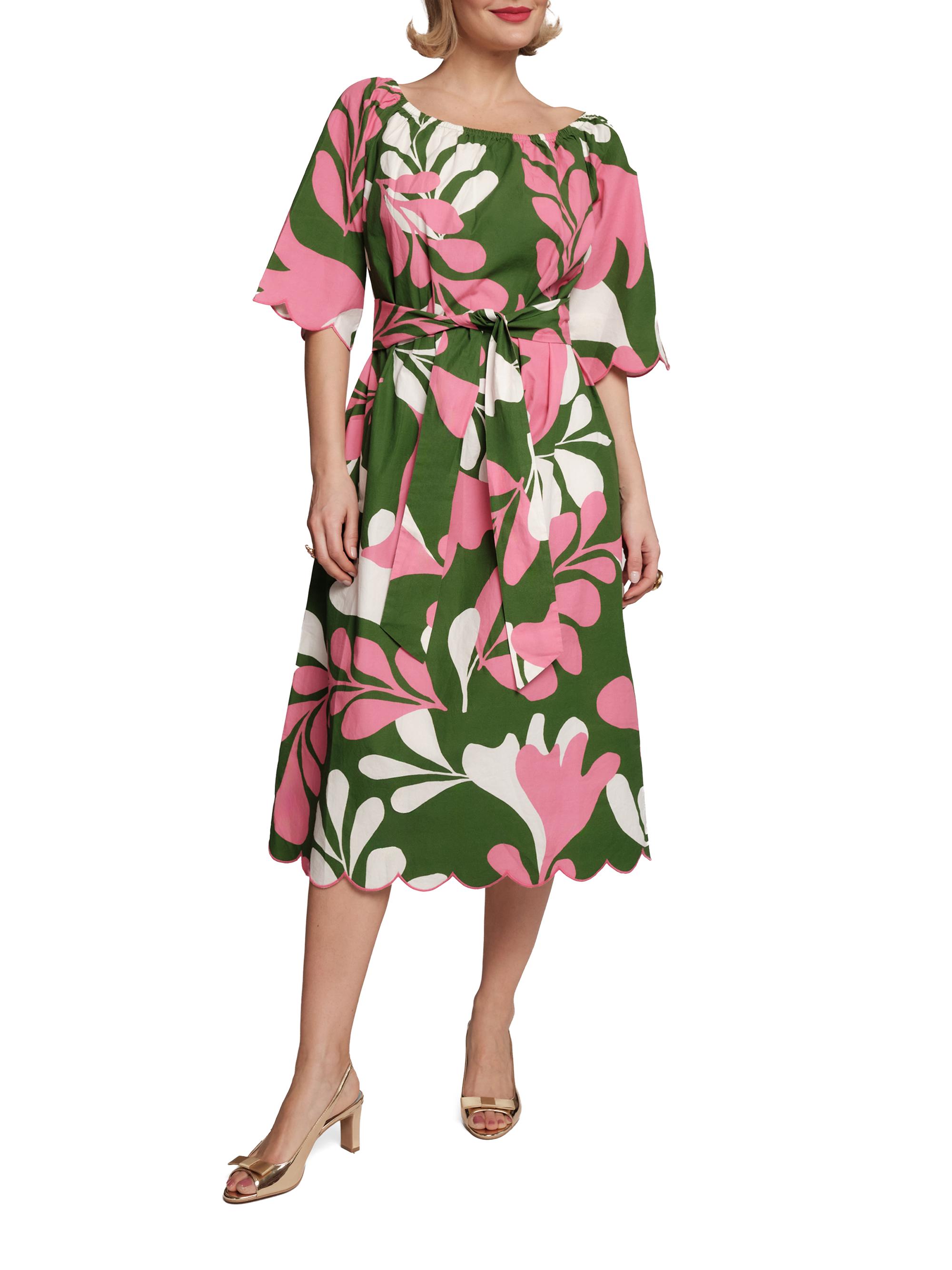 Frances Valentine Women's Coco Modern Palm Cotton Midi-Dress - Treetop Multi