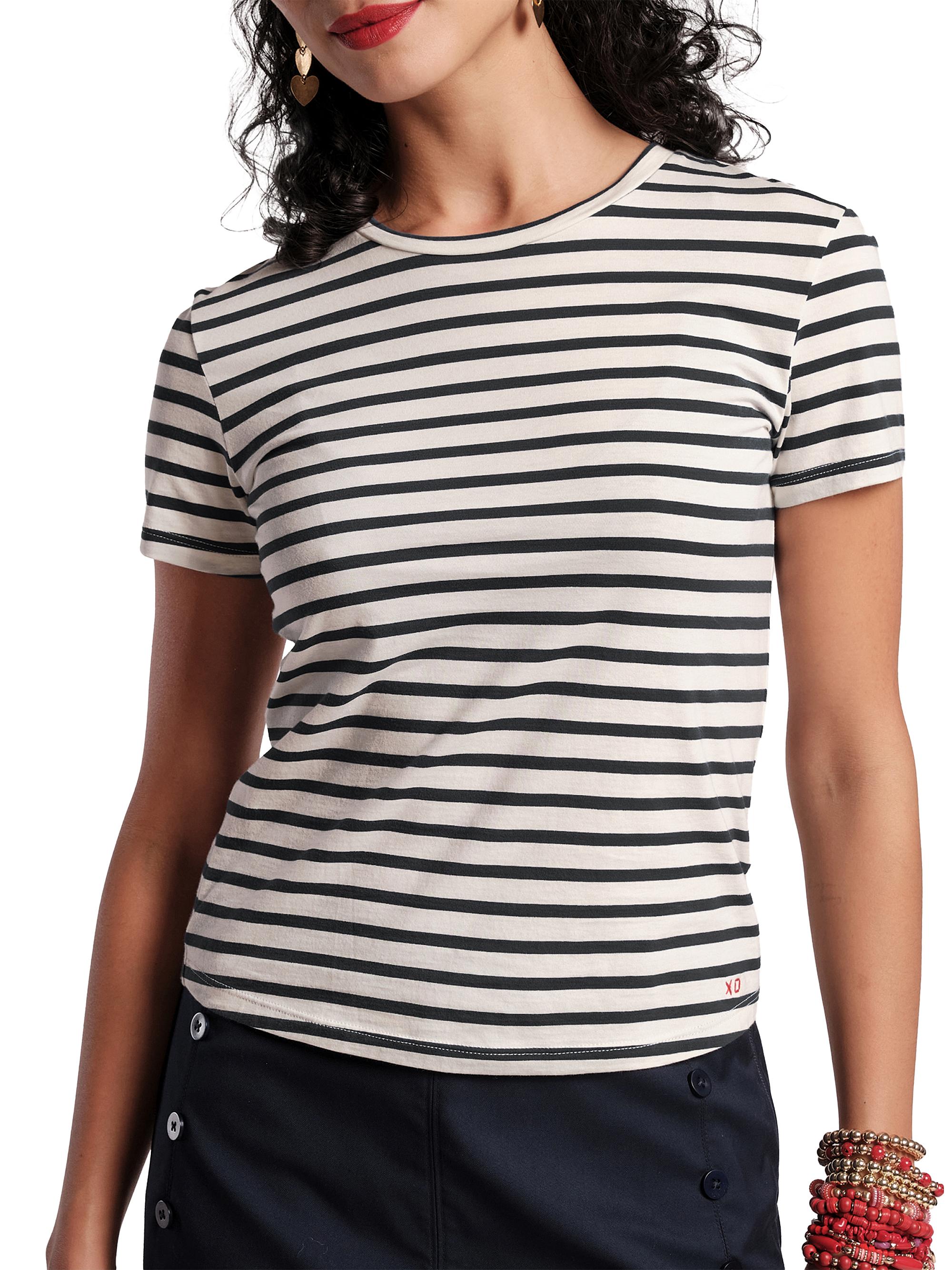 Frances Valentine Women's Super Striped Pima Cotton T-Shirt - Oyster Black