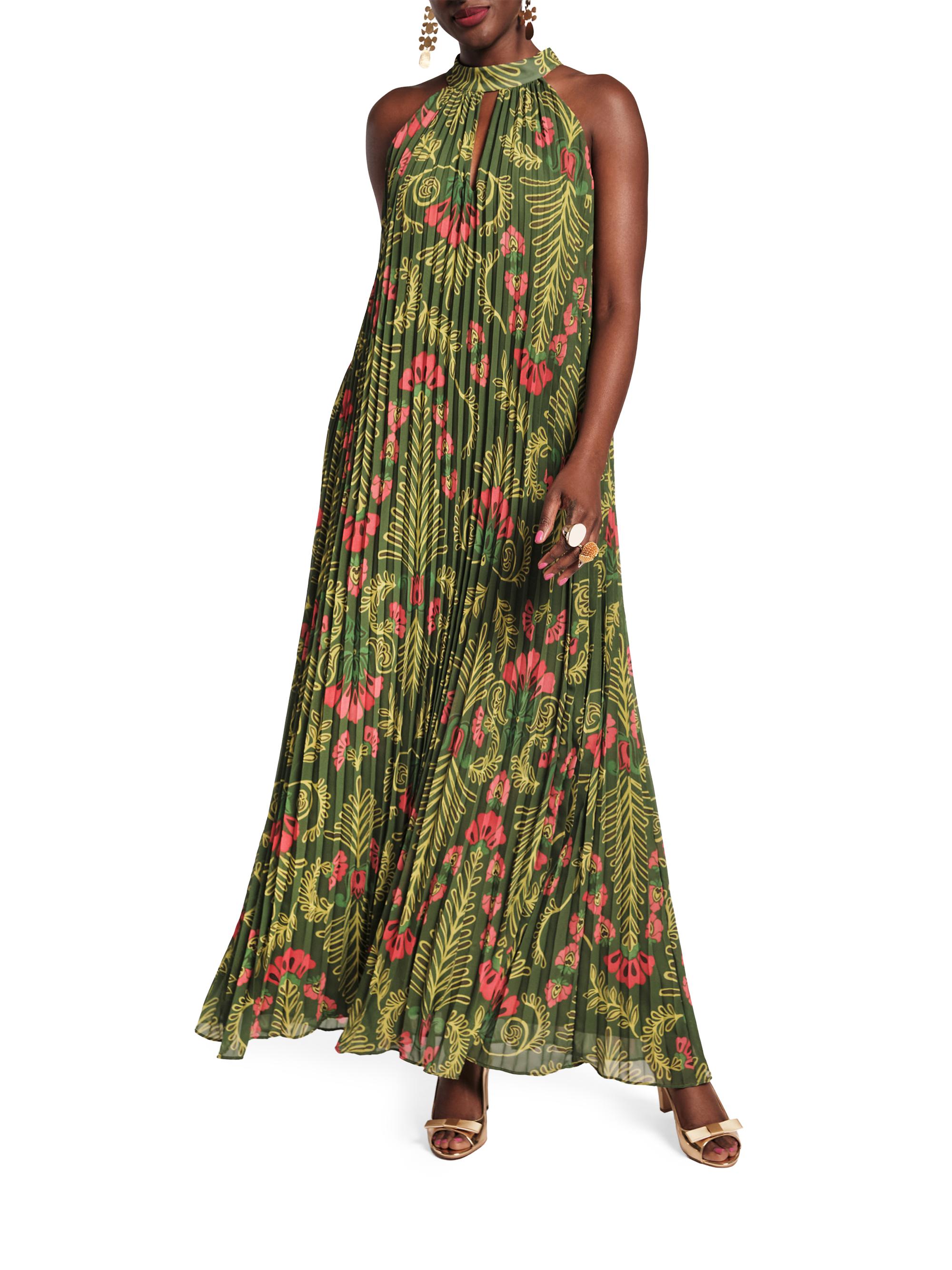 Frances Valentine Women's Printed Accordian-Pleated Maxi Dress - Green Multi