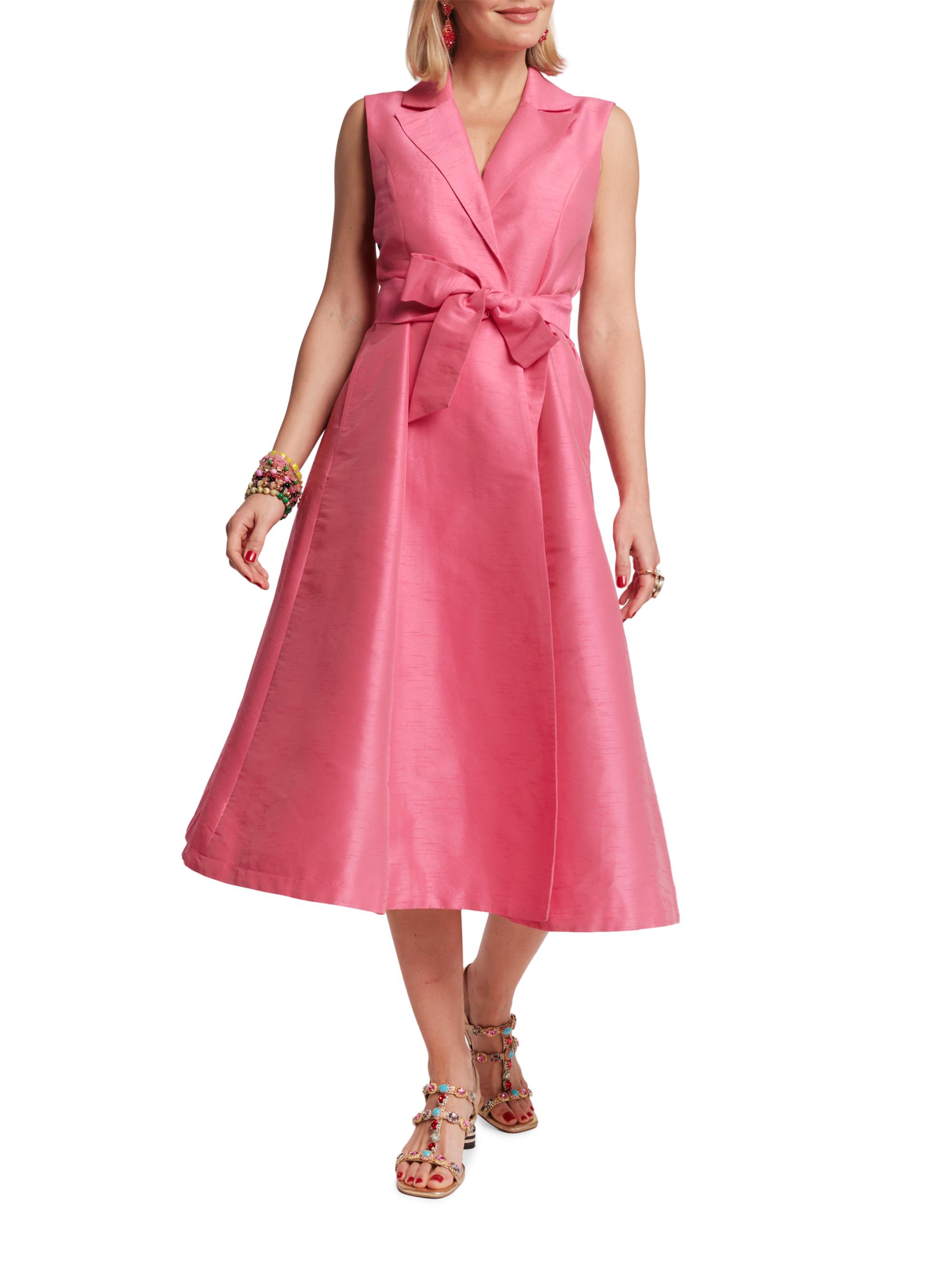 strapless open back dress Hot Pink Silky Satin A-line V-neck Long Prom Dresses With Ruffles, MP942 main image 1