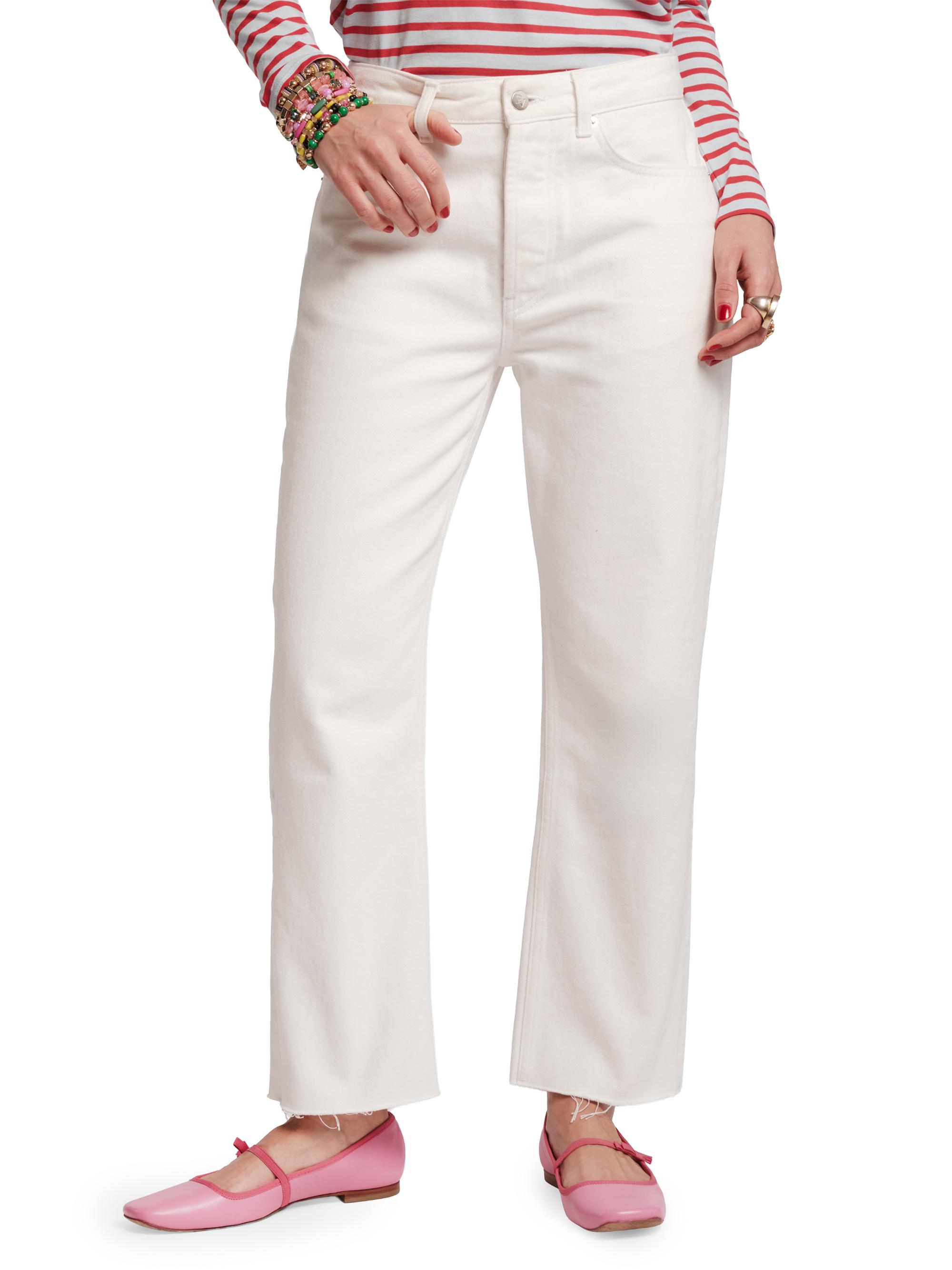 Frances Valentine Women's Andy Frayed-Cuff Straight-Leg Jeans - White