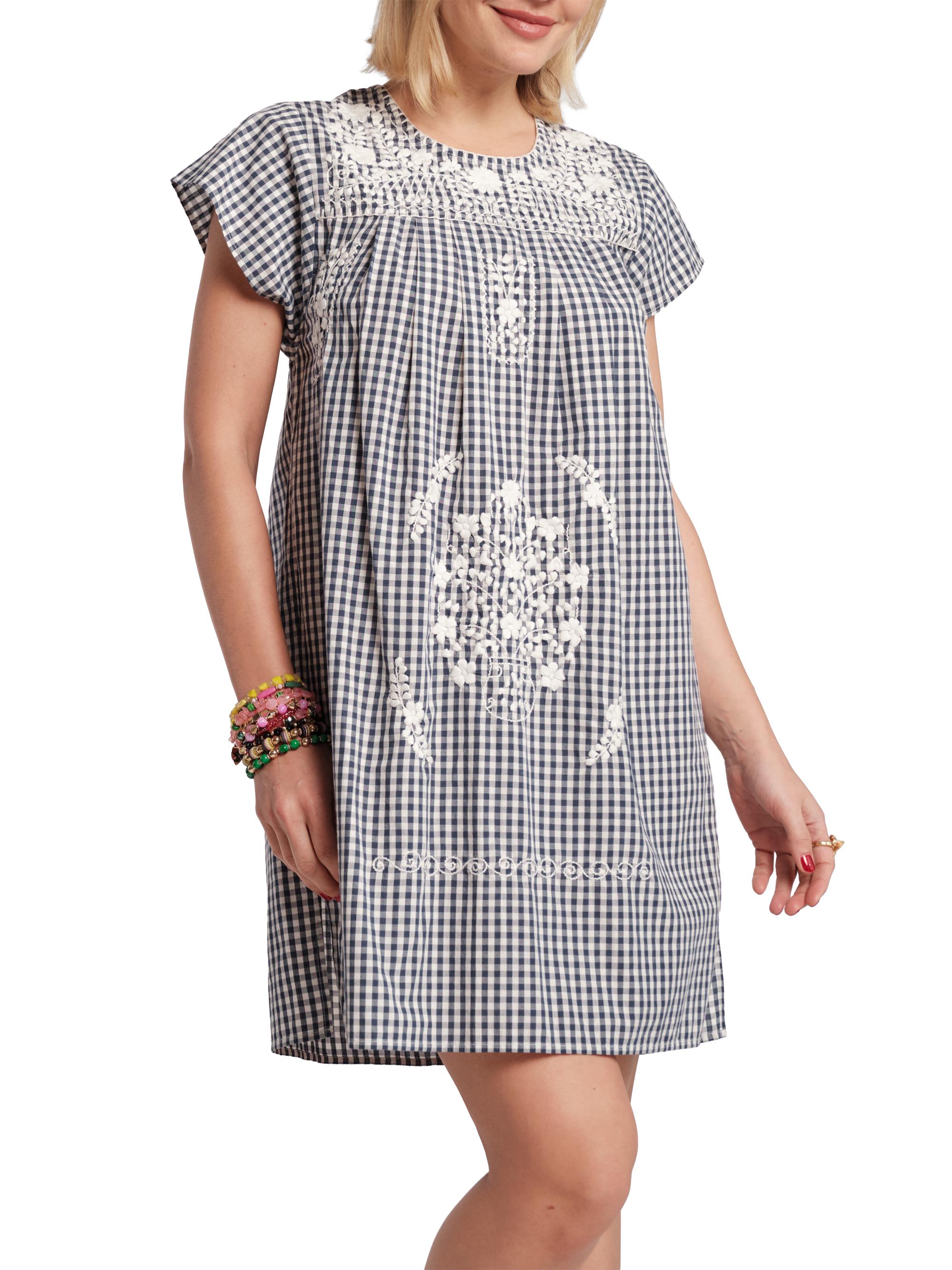 Frances Valentine Women's Camila Floral-Embroidered Gingham Cotton Poplin Minidress - Navy Oyster