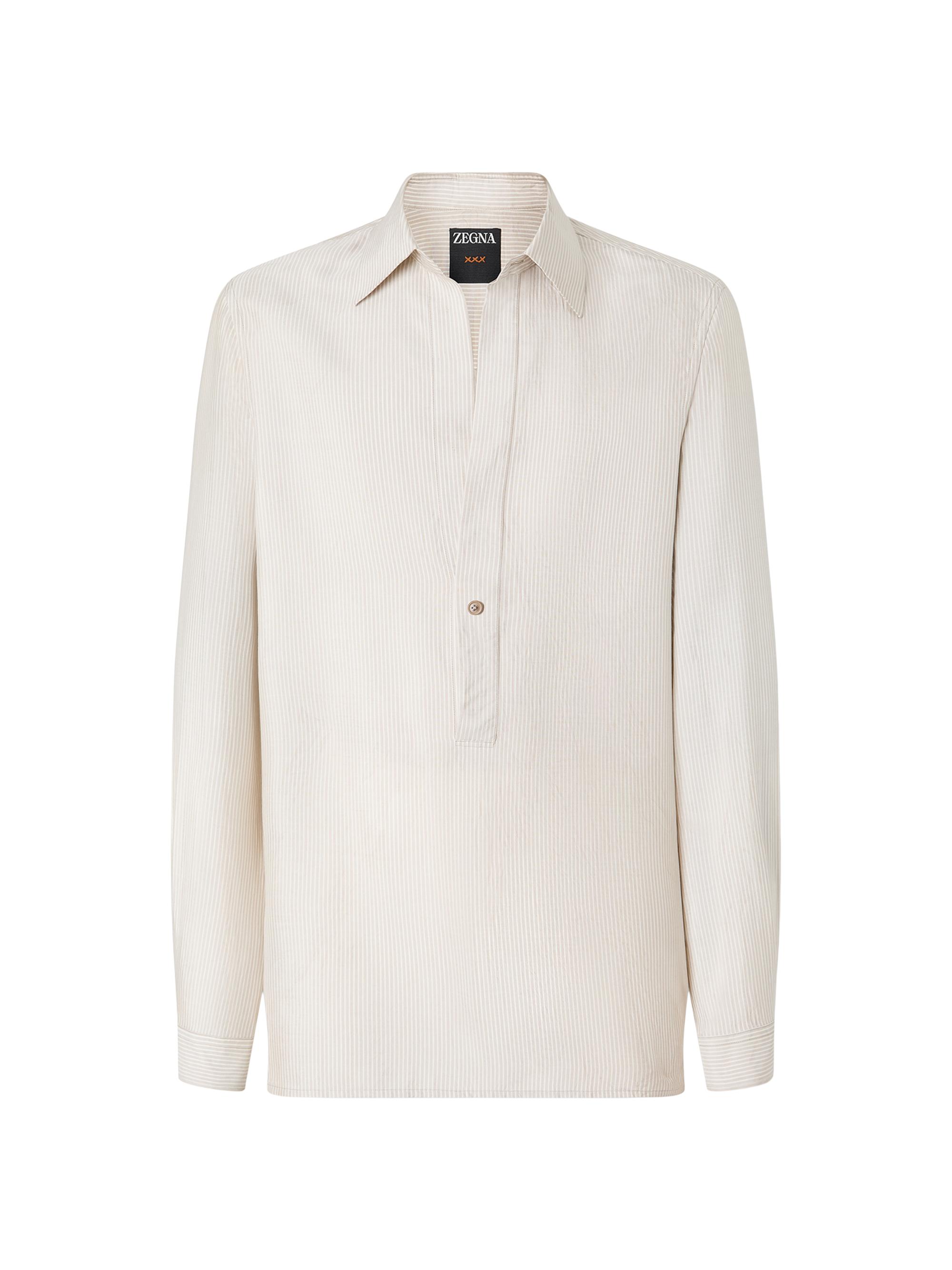 ZEGNA Men's Striped Silk Shirt - White Beige