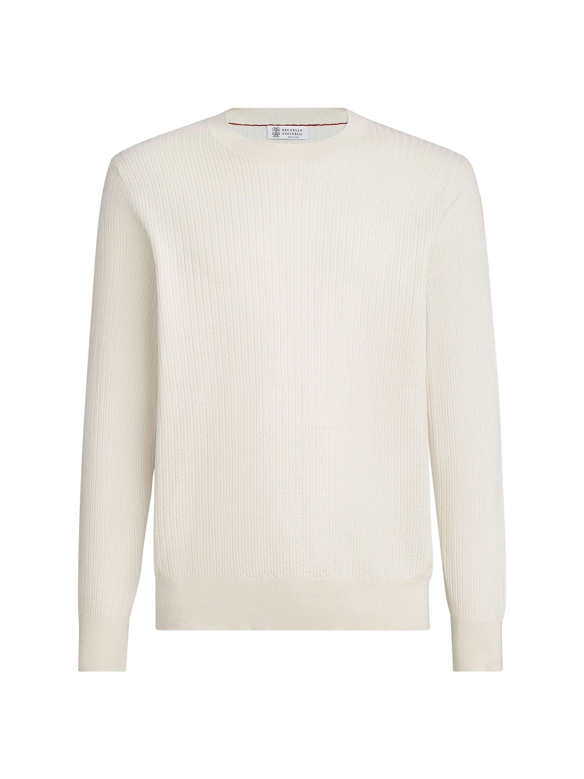 Brunello Cucinelli Men's Cotton Textured Rib Lightweight Sweater - White | Thumbnail 7