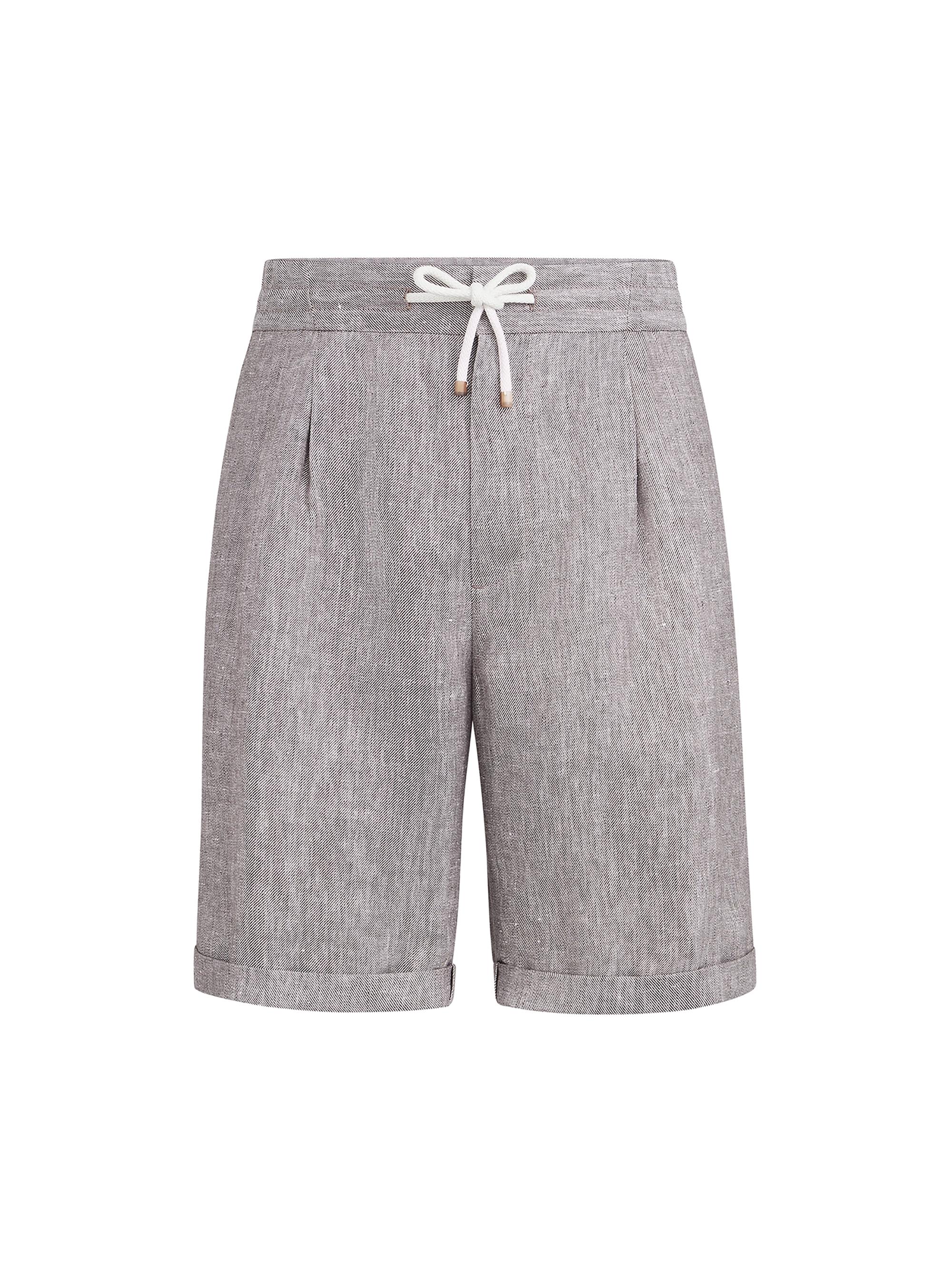 Brunello Cucinelli Men's Linen and Hemp Diagonal Bermuda Shorts - Light Brown