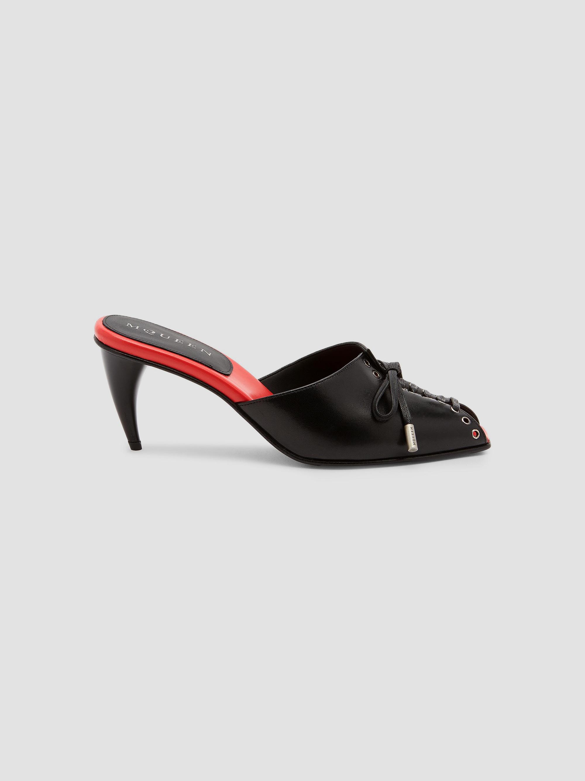 McQueen Women's Lexie 70MM Leather Mules - Black And Red | Thumbnail 9