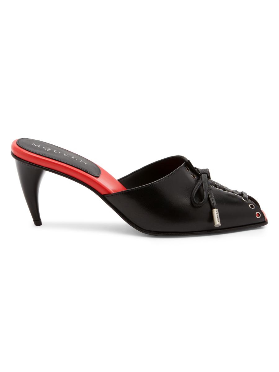 Alexander Mcqueen Women's Lexie 70mm Leather Mules In Black