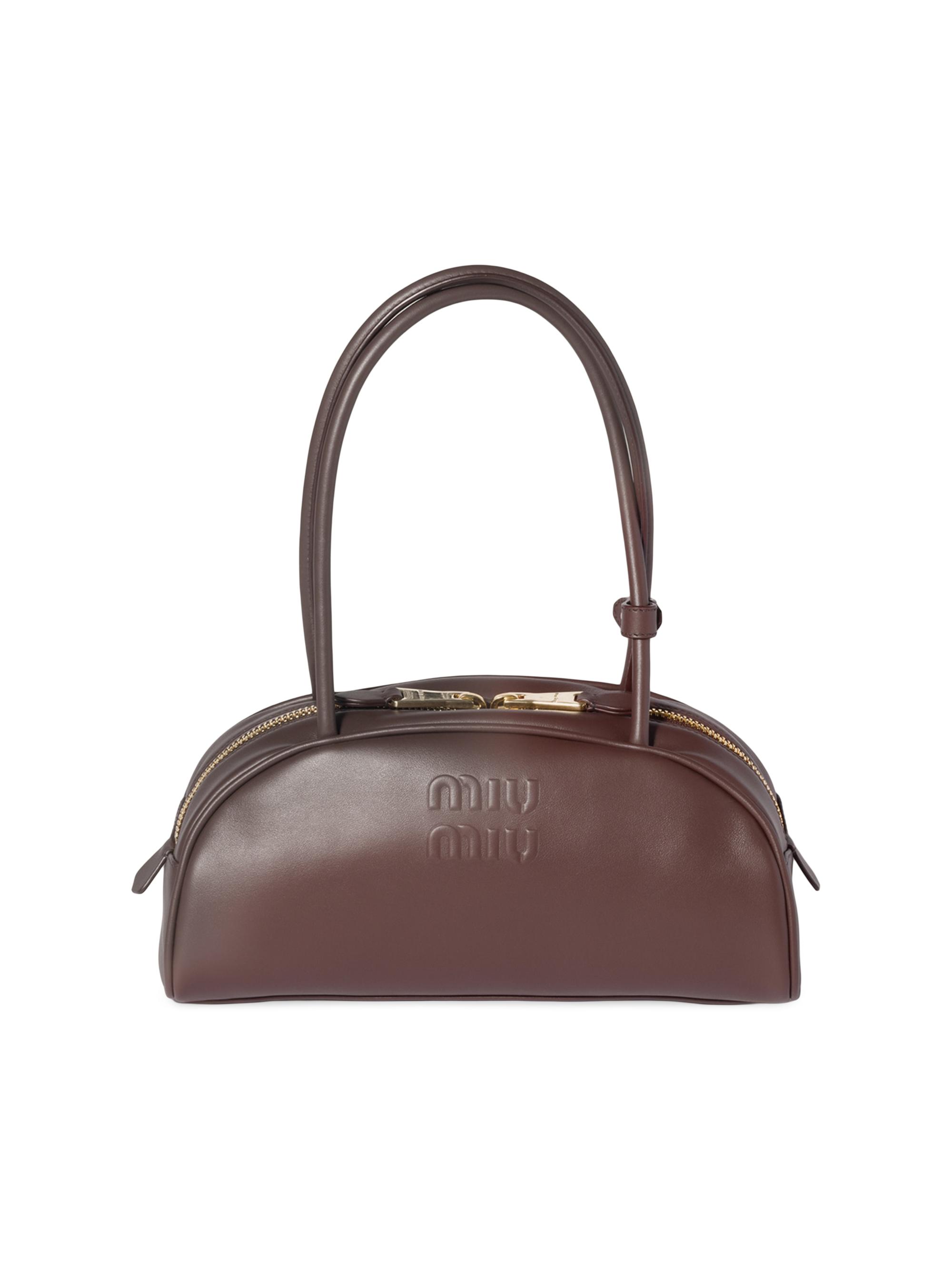 Miu Miu Women's Beau Leather East West Top Handle Bag - Dark Brown