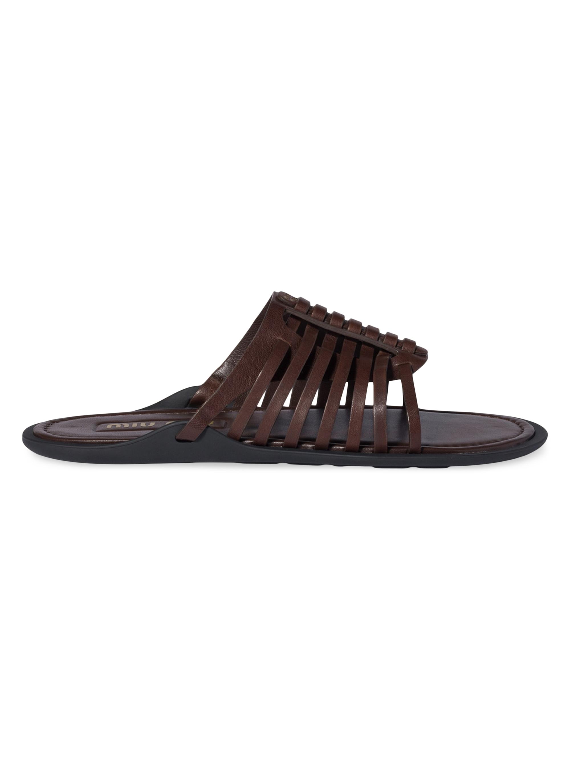 Miu Miu Women's Nappa Leather Slides - Brown