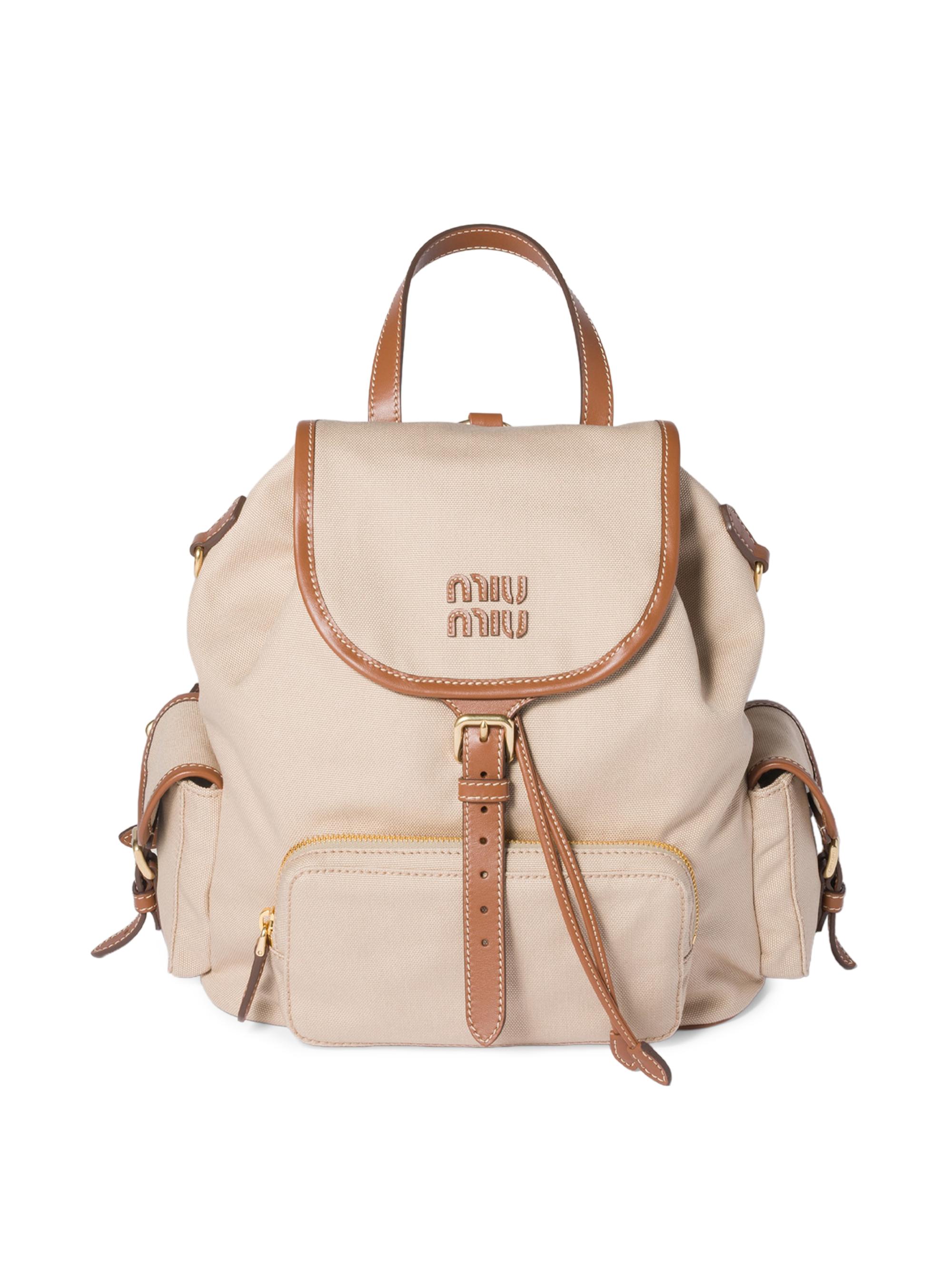 Miu Miu Women's Canvas and Leather Backpack - Beige Khaki