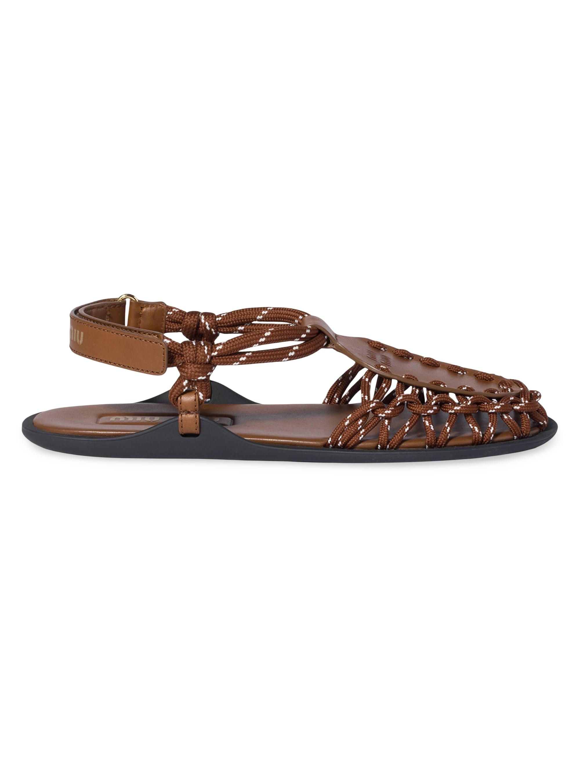 Miu Miu Women's Leather and Cord Sandals - Brown