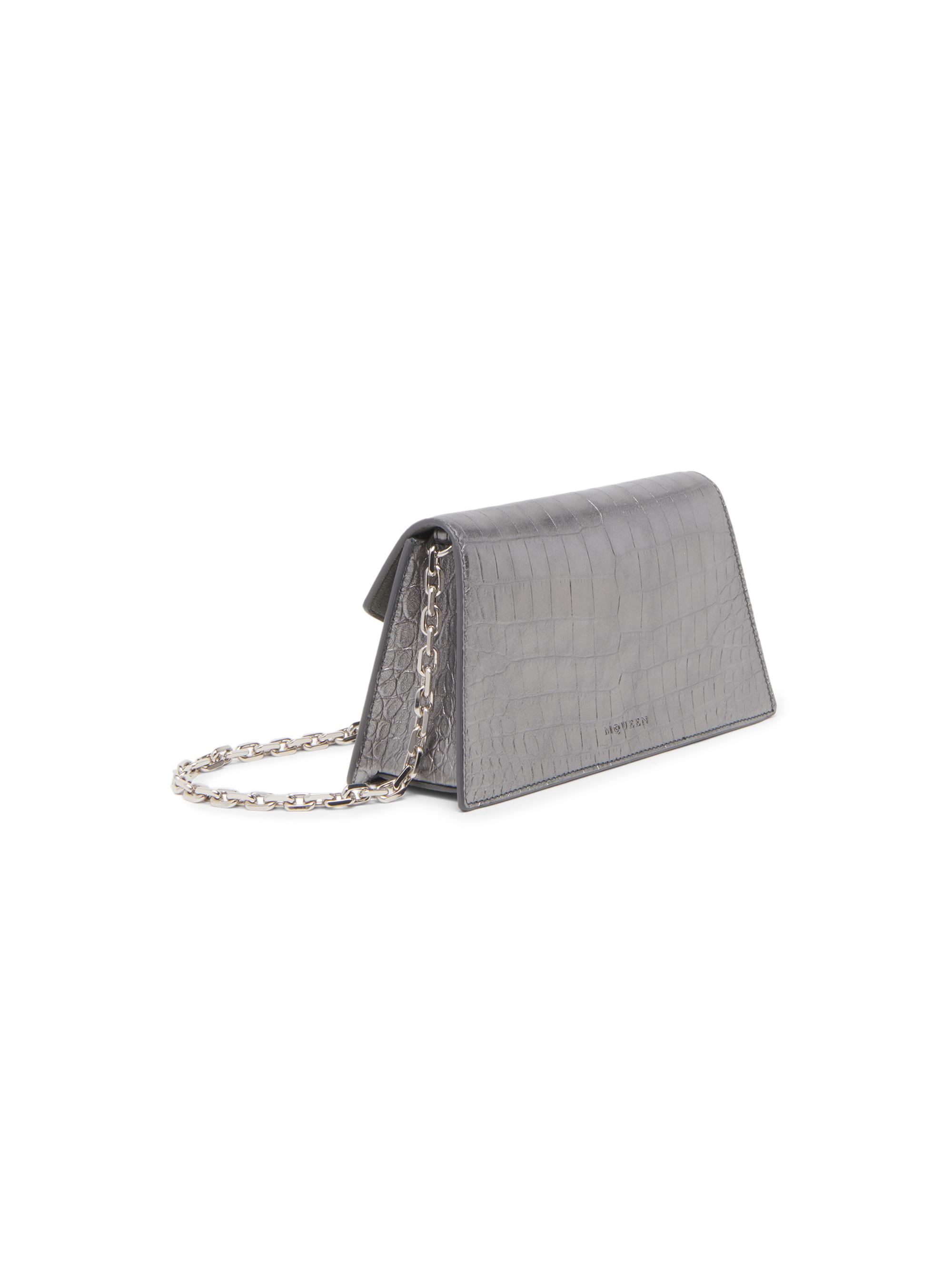McQueen Women's Skull Mini Crocodile-Embossed Metallic Leather Shoulder Bag - Cloud | Thumbnail 6
