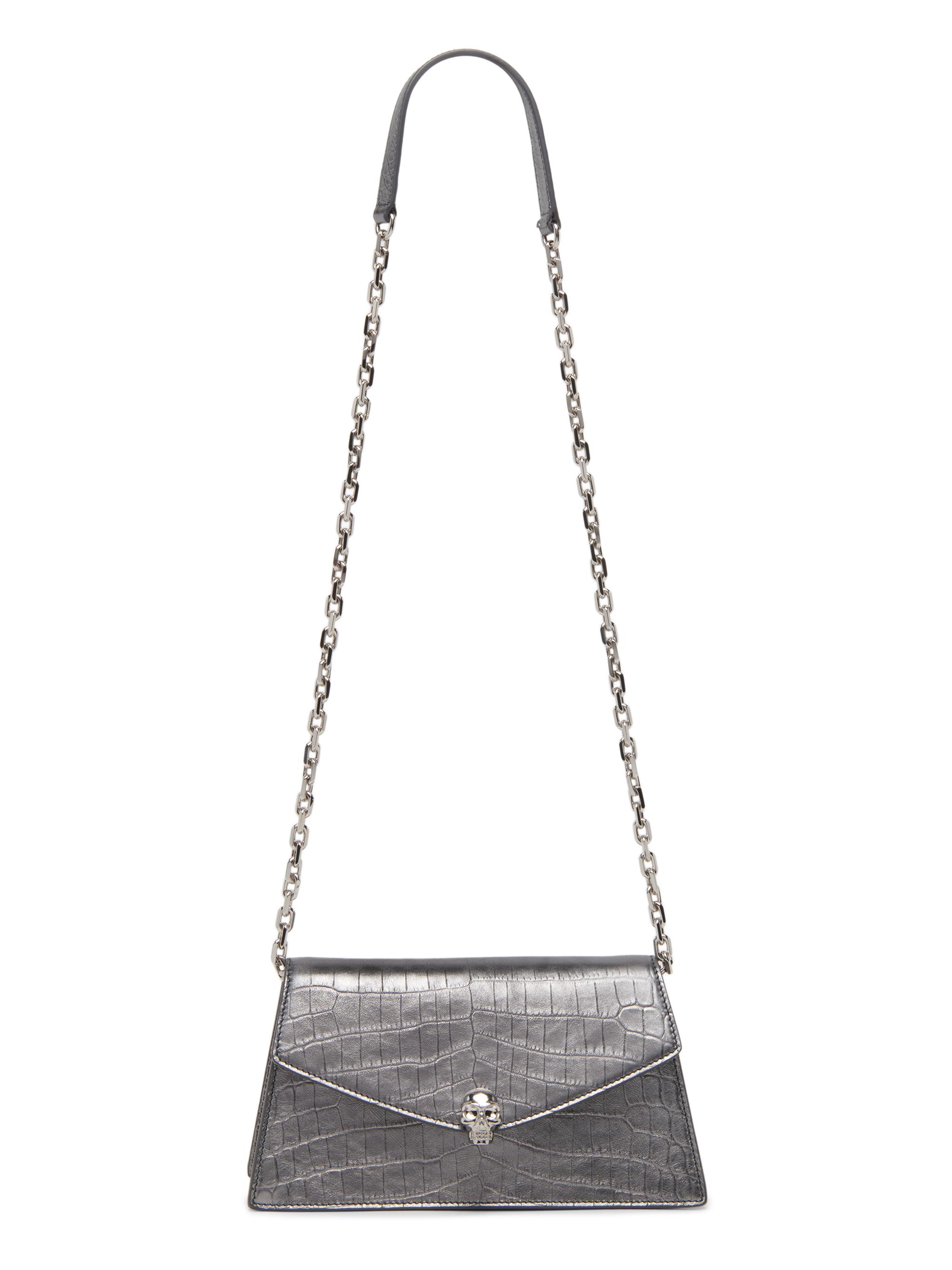 McQueen Women's Skull Mini Crocodile-Embossed Metallic Leather Shoulder Bag - Cloud | Thumbnail 7