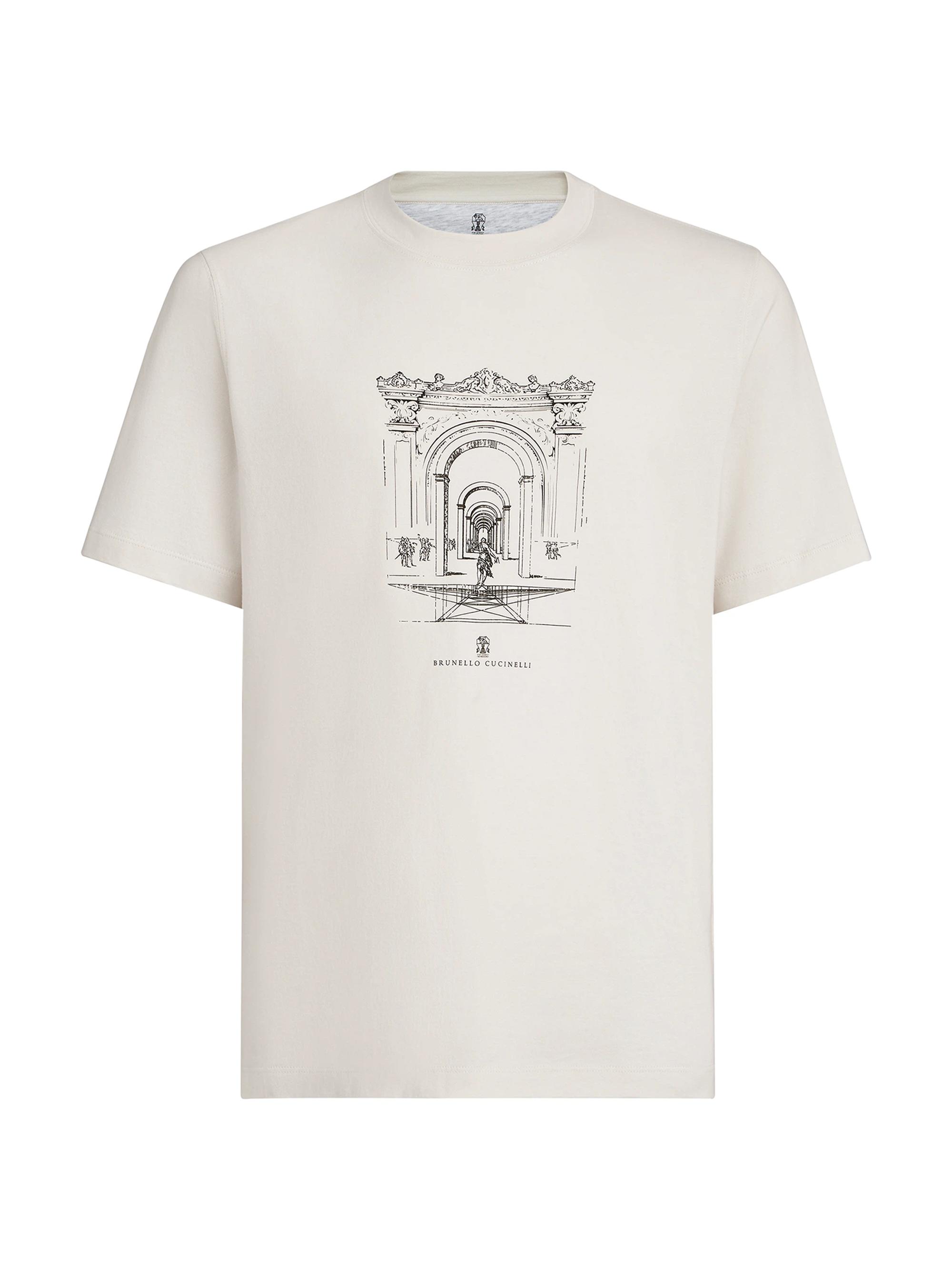 Brunello Cucinelli Men's Cotton Jersey Crewneck T-Shirt with Print - White | Thumbnail 7