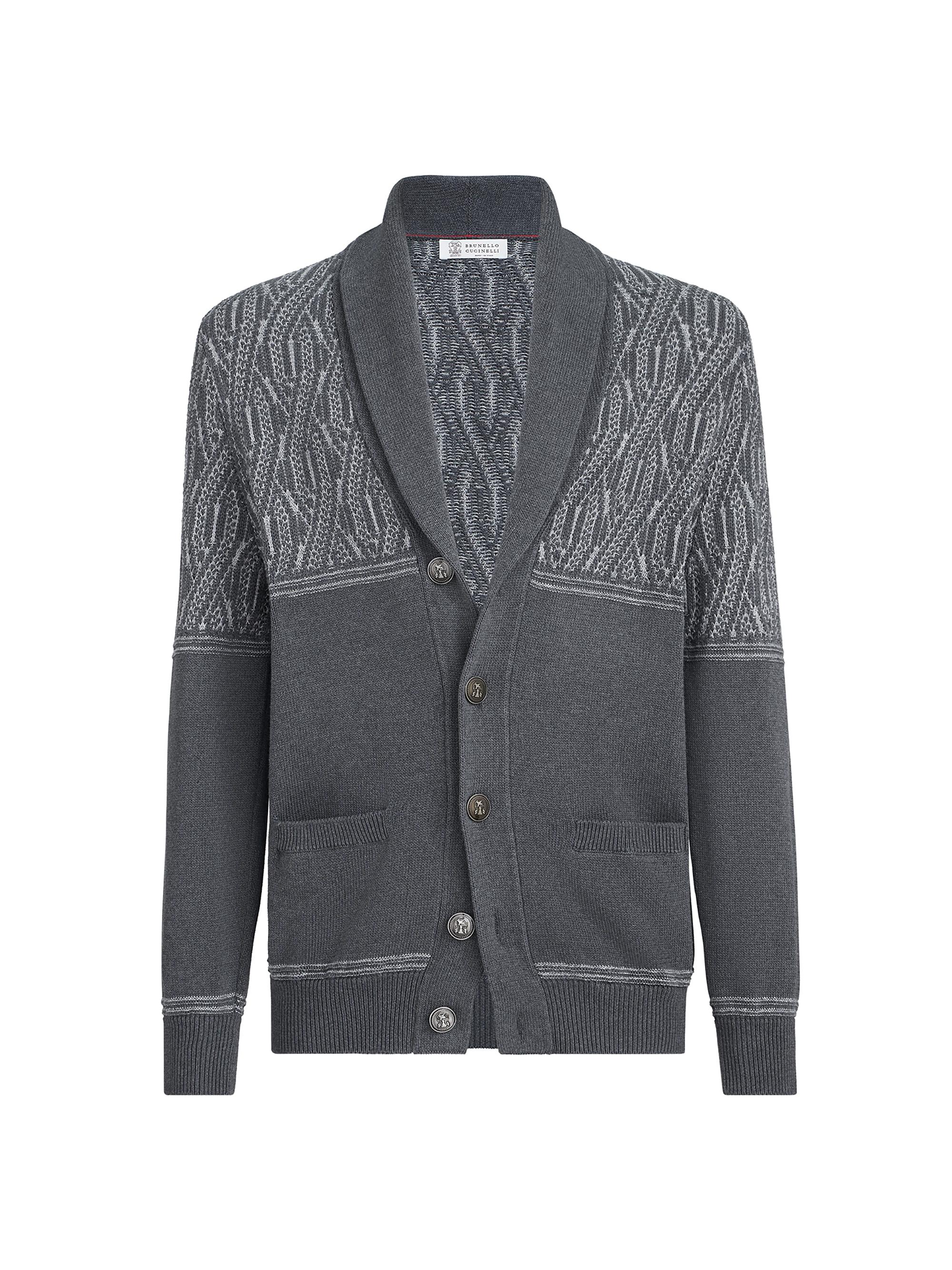 Brunello cucinelli トップス　ダークグレー Brunello Cucinelli Cotton English Rib Sweater with Half Zip and