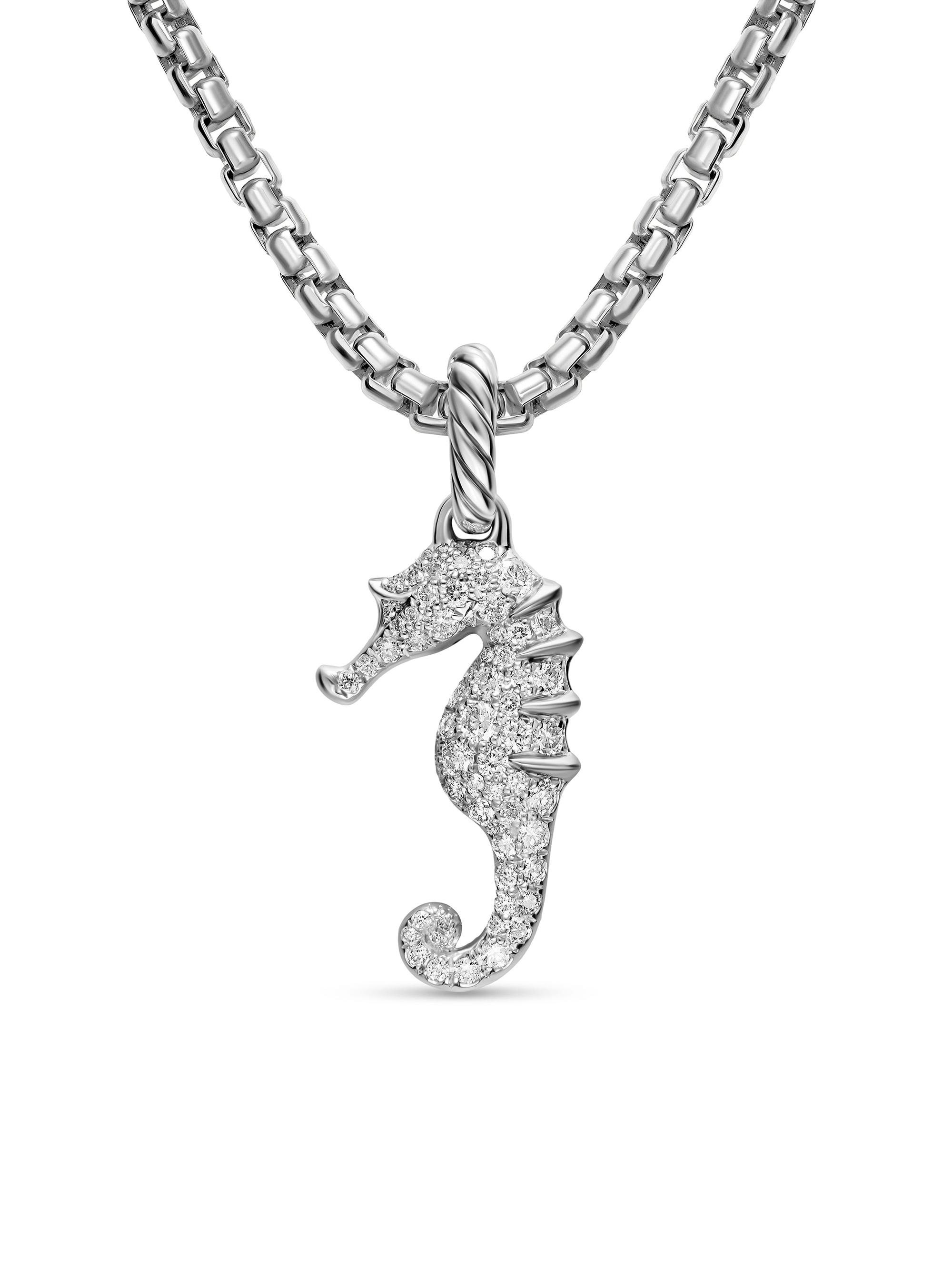 David Yurman Women's Seahorse Amulet in Sterling Silver with Diamonds, 22MM - Diamond