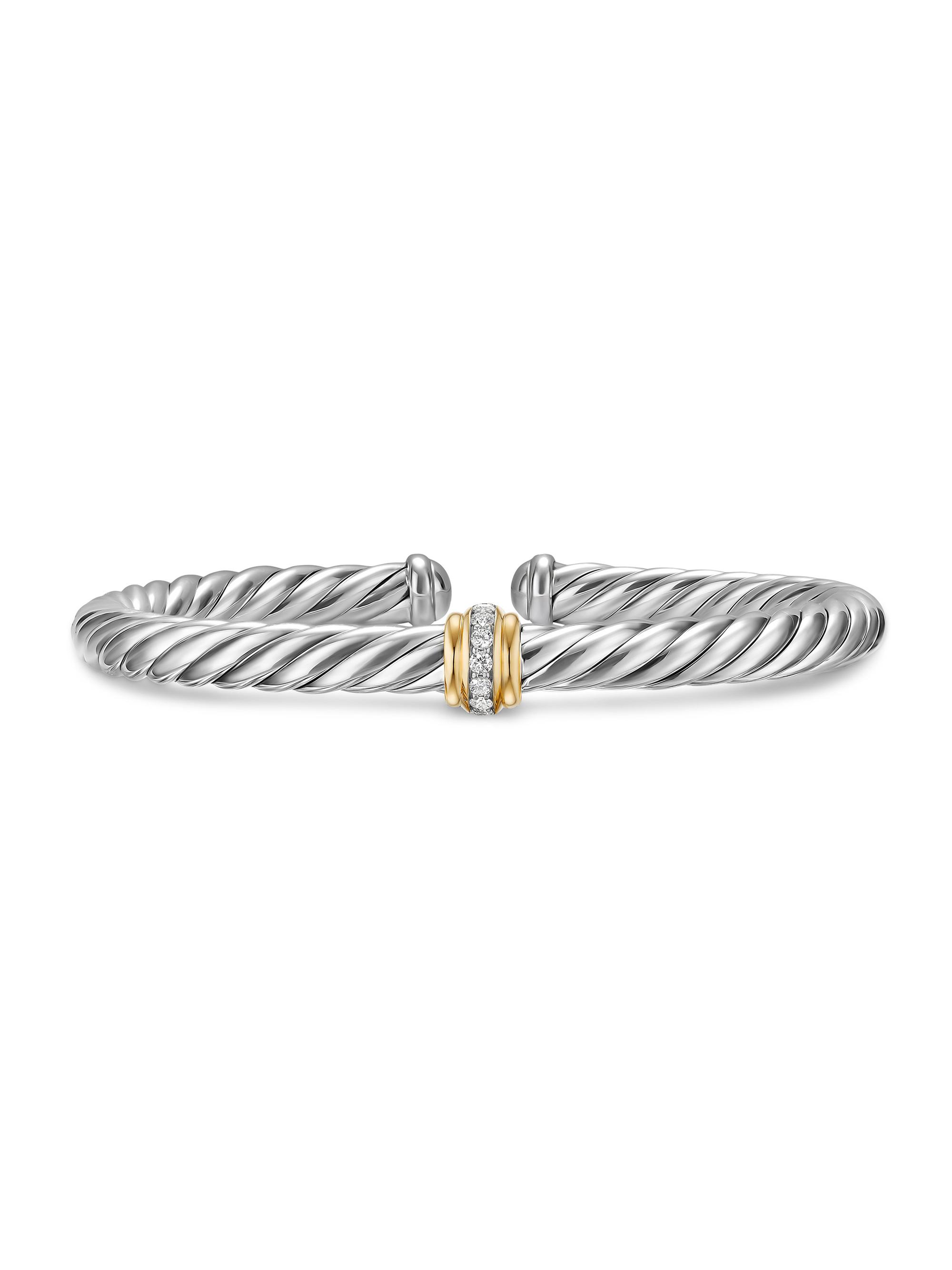 David Yurman Women's Cable Flex Center Station Bracelet in Sterling Silver - Diamond