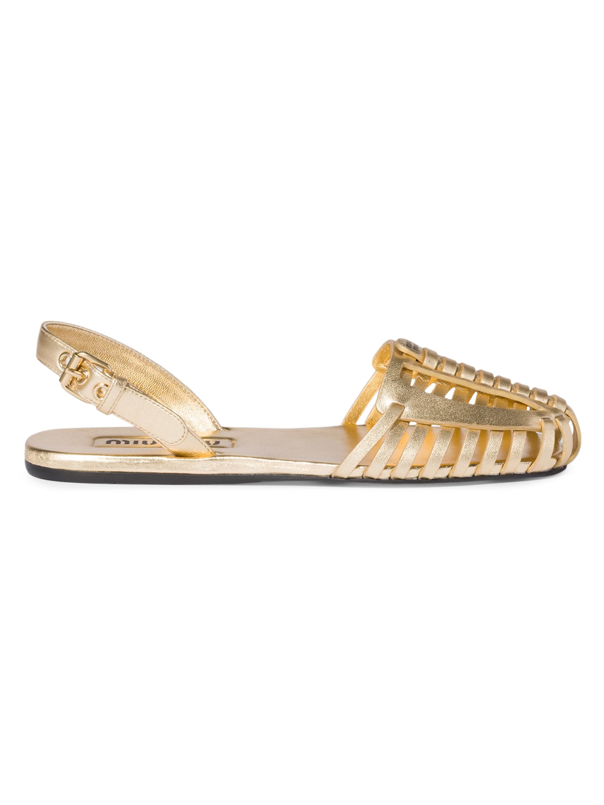 Miu Miu Women's Laminated Nappa Leather Fisherman Flat Sandals - Gold
