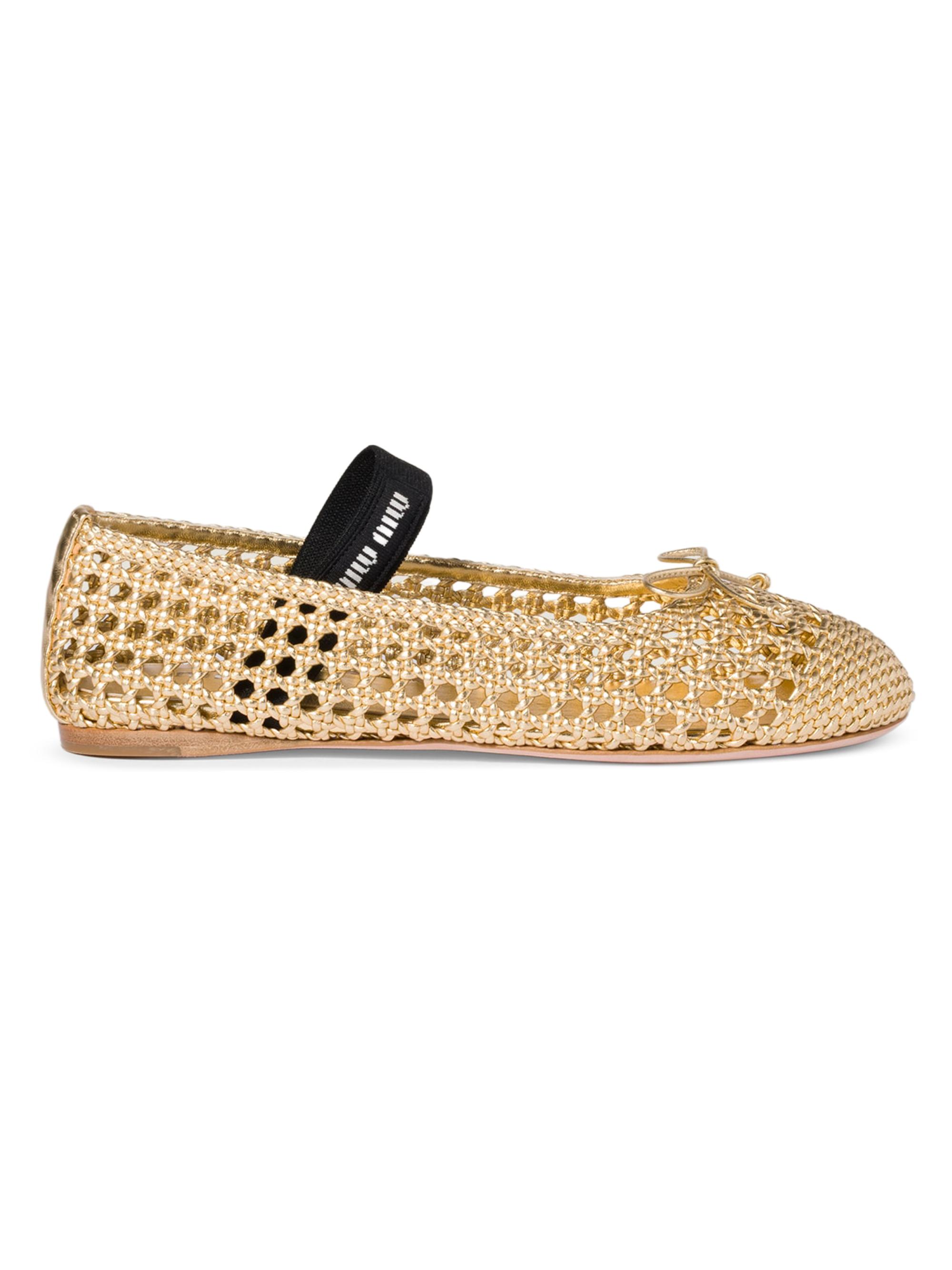 Miu Miu Women's Woven Mordore Nappa Leather Ballerinas - Gold