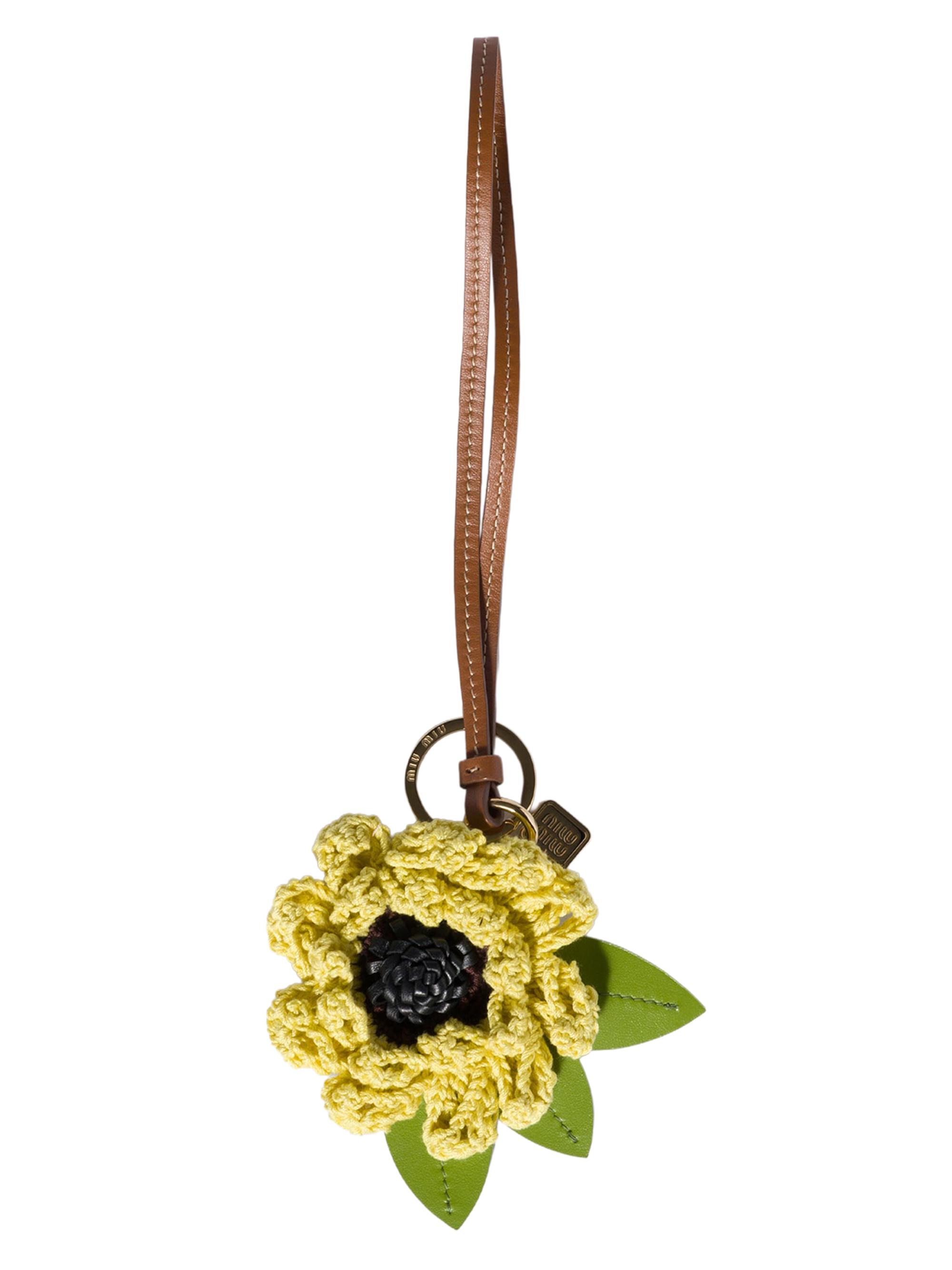 Miu Miu Women's Fabric and Leather Key Ring Trick Charm - Yellow