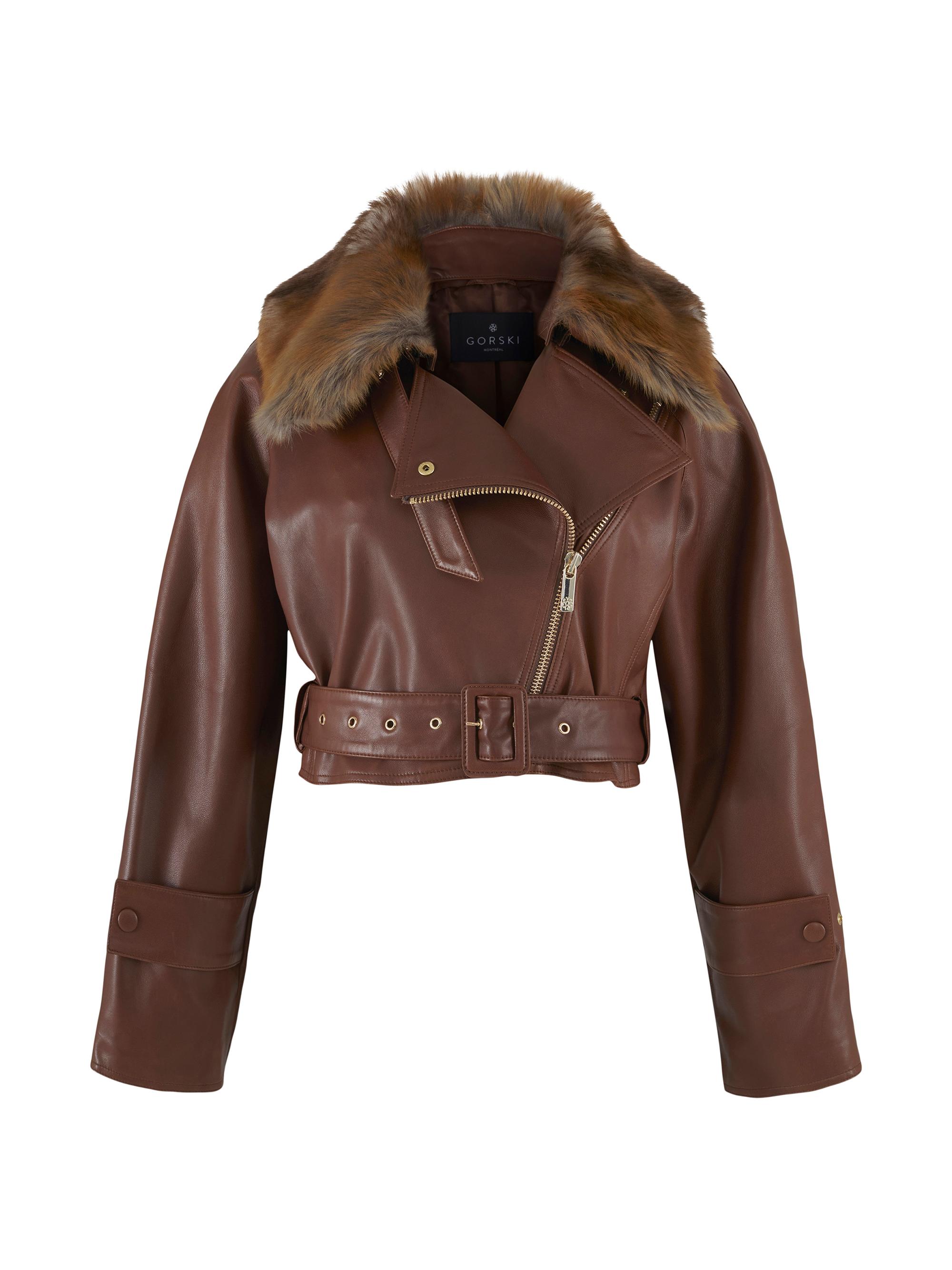 Gorski Women's Select Nappa Leather Jacket with Detachable Toscana Lamb Collar - Cognac