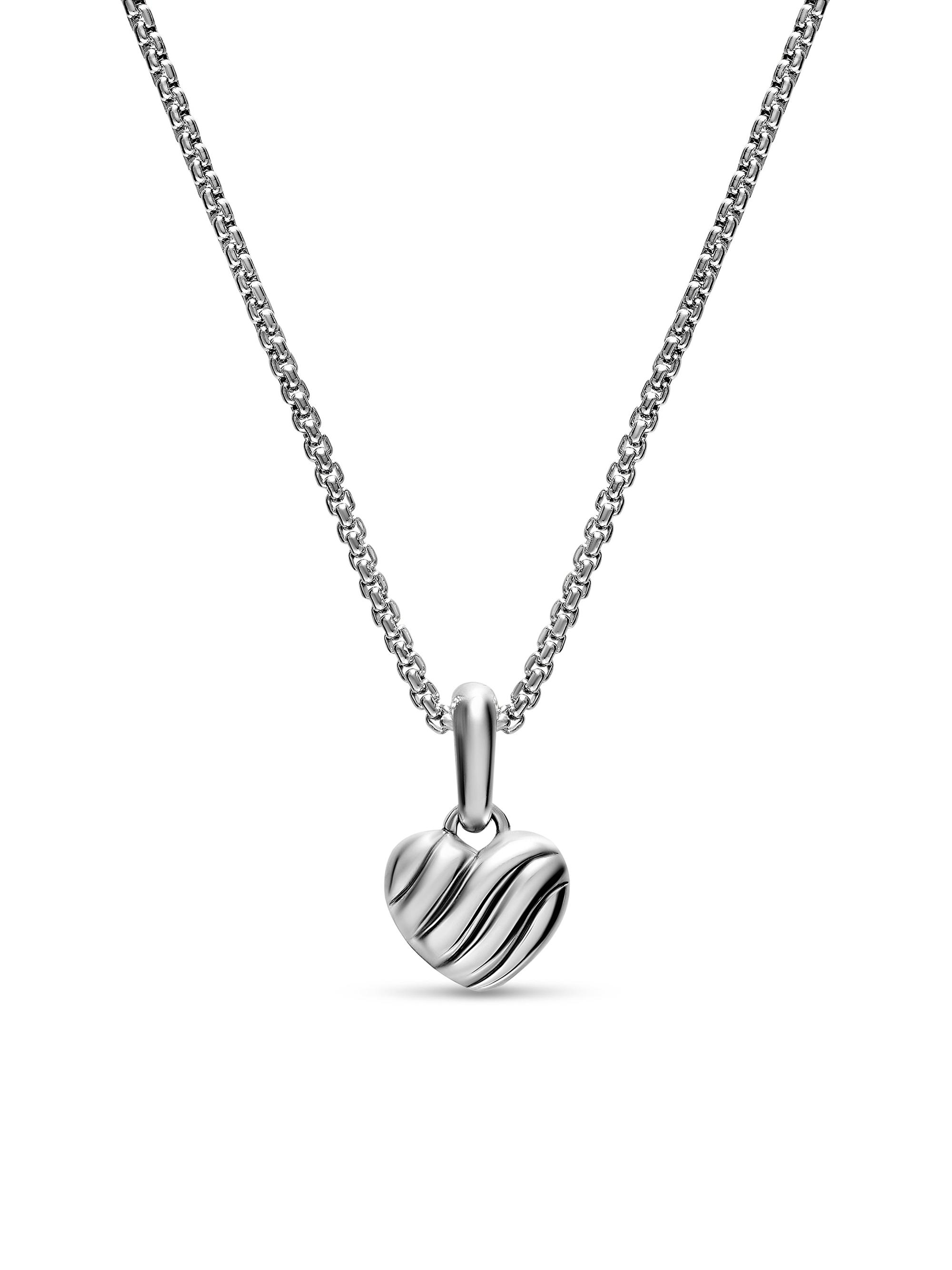 David Yurman Women's Petite Puffy Cable Heart Necklace in Sterling Silver, 7.4MM - Silver