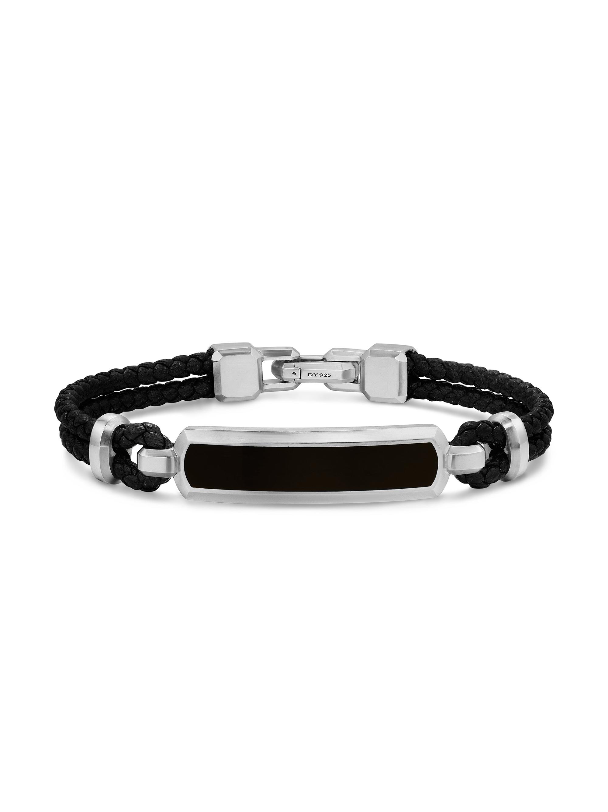 David Yurman Men's Streamline ID Bar Bracelet in Black Leather - Black Onyx