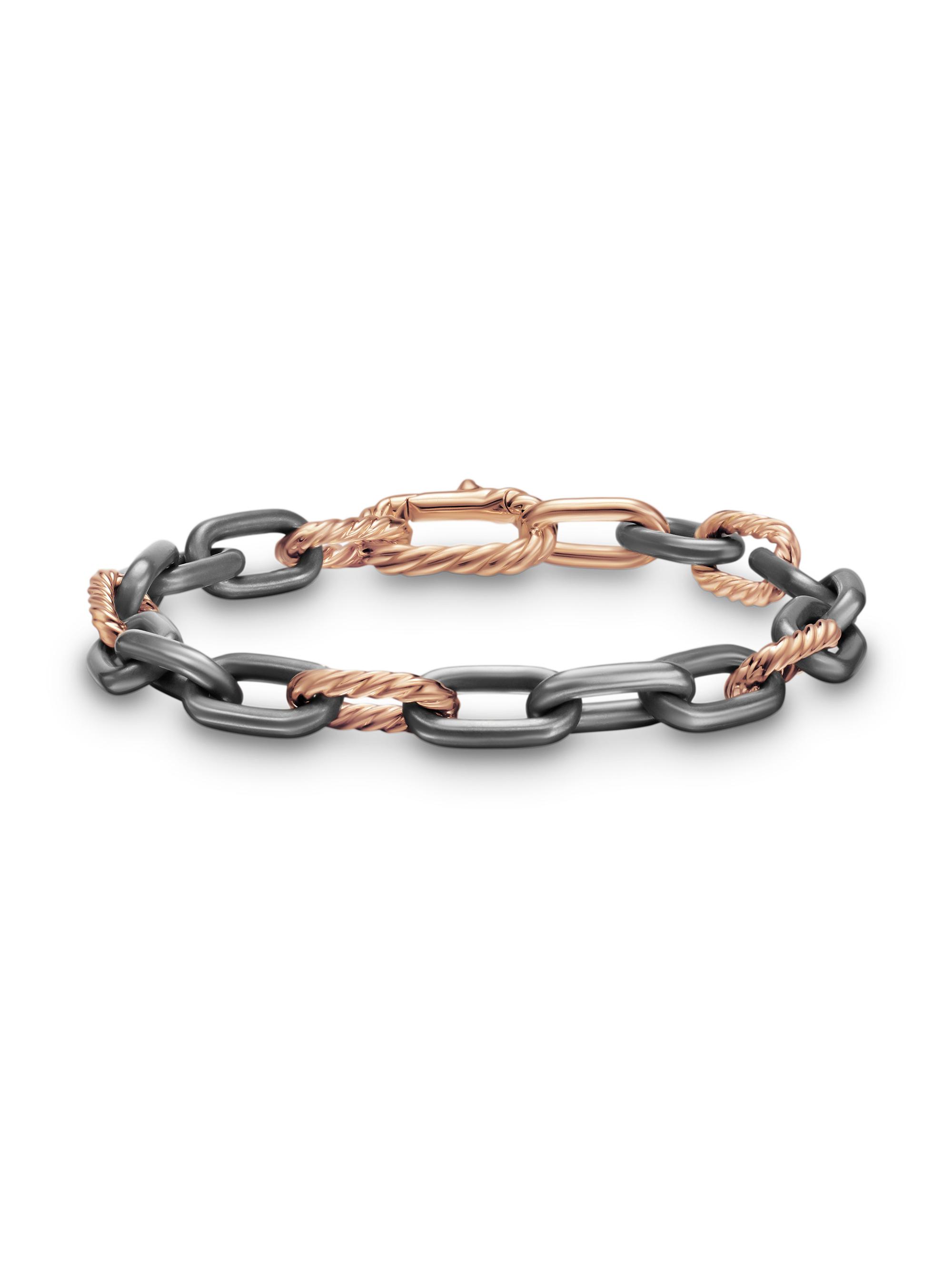 David Yurman Men's DY Madison Chain Bracelet in Grey Titanium - Rose Gold Black
