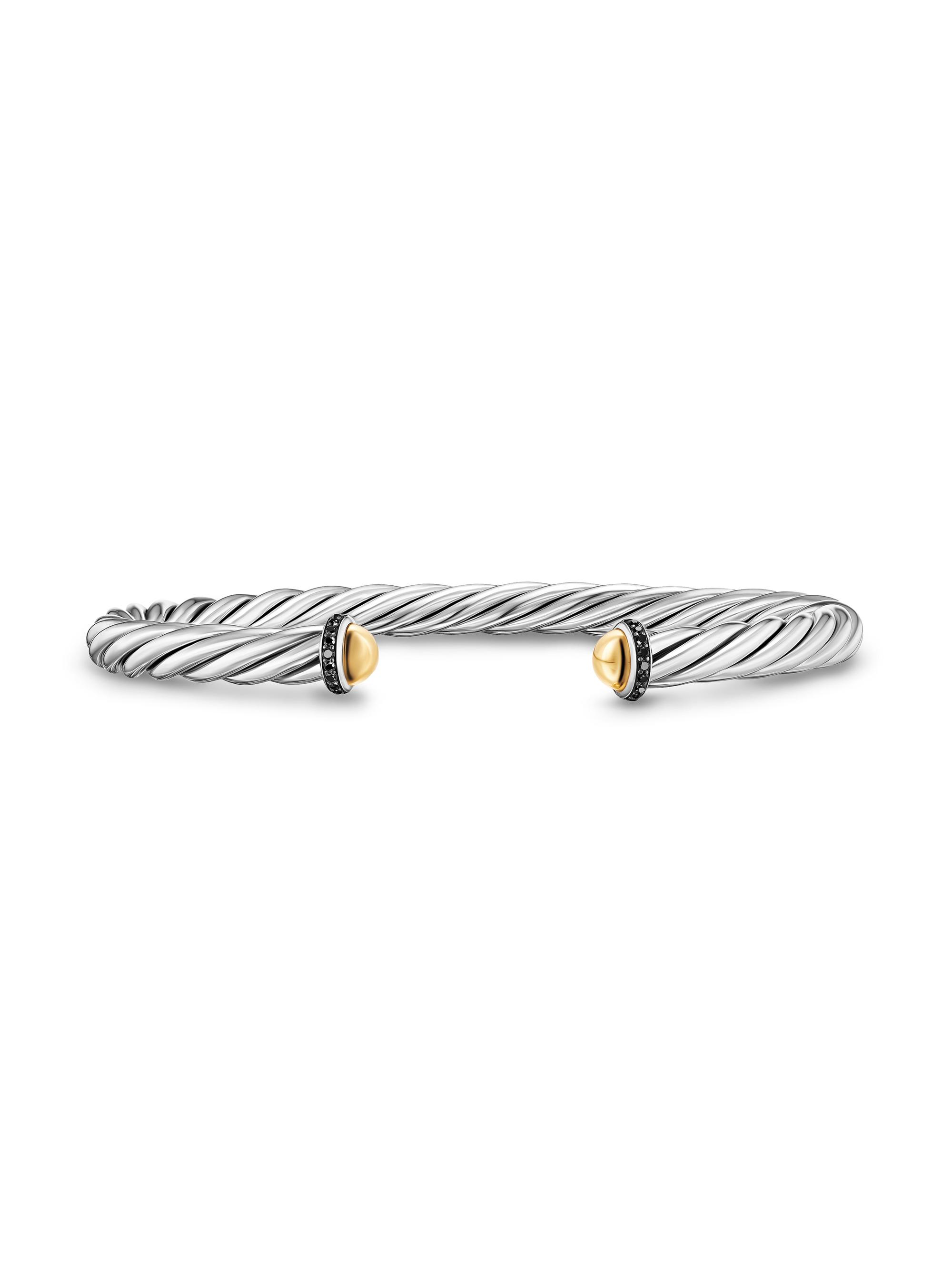 David Yurman Men's Cable Cuff Bracelet in Sterling Silver - Black Diamond