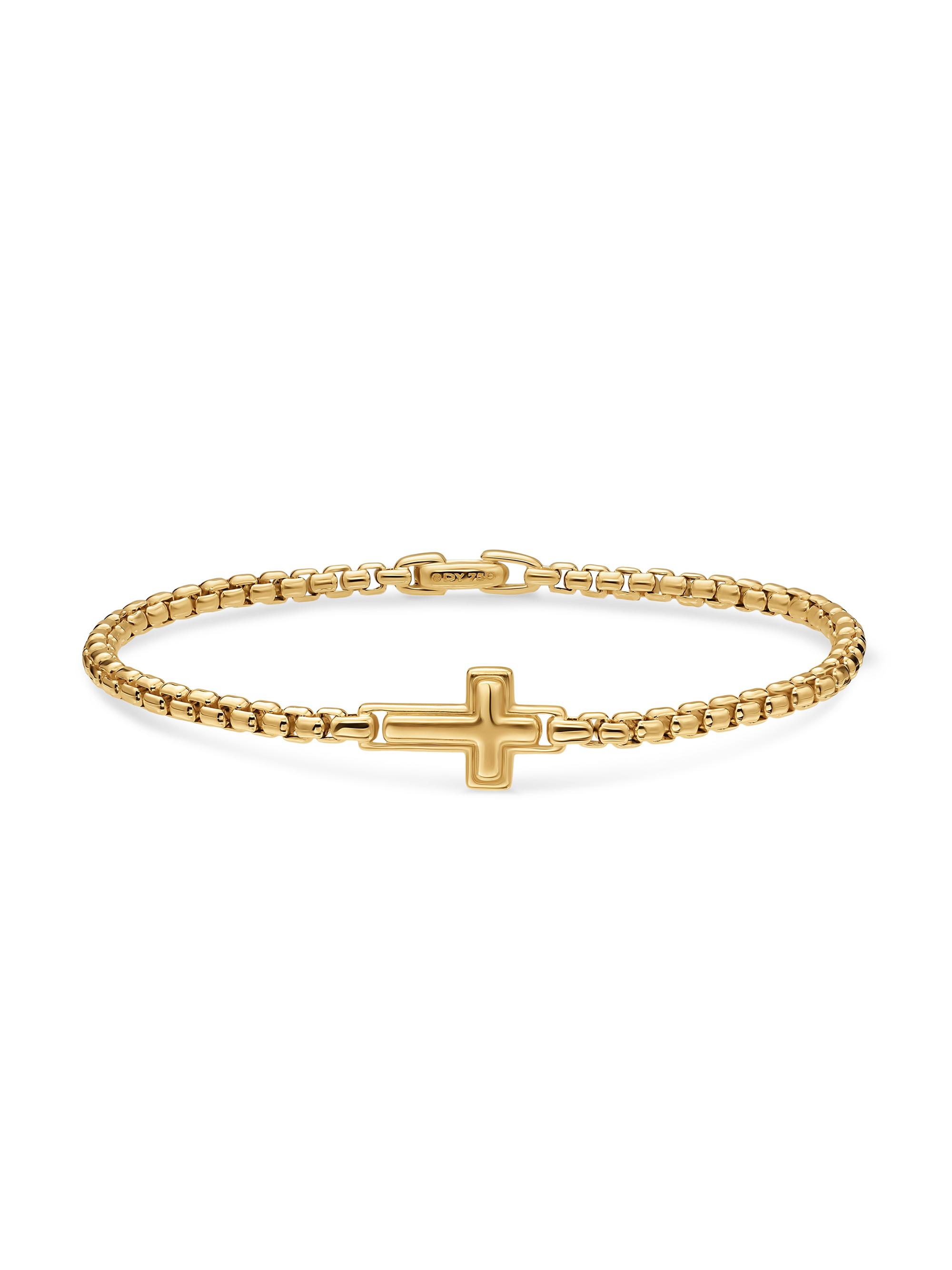 David Yurman Men's Cross Station Bracelet in 18K Yellow Gold, 3.4MM - Gold