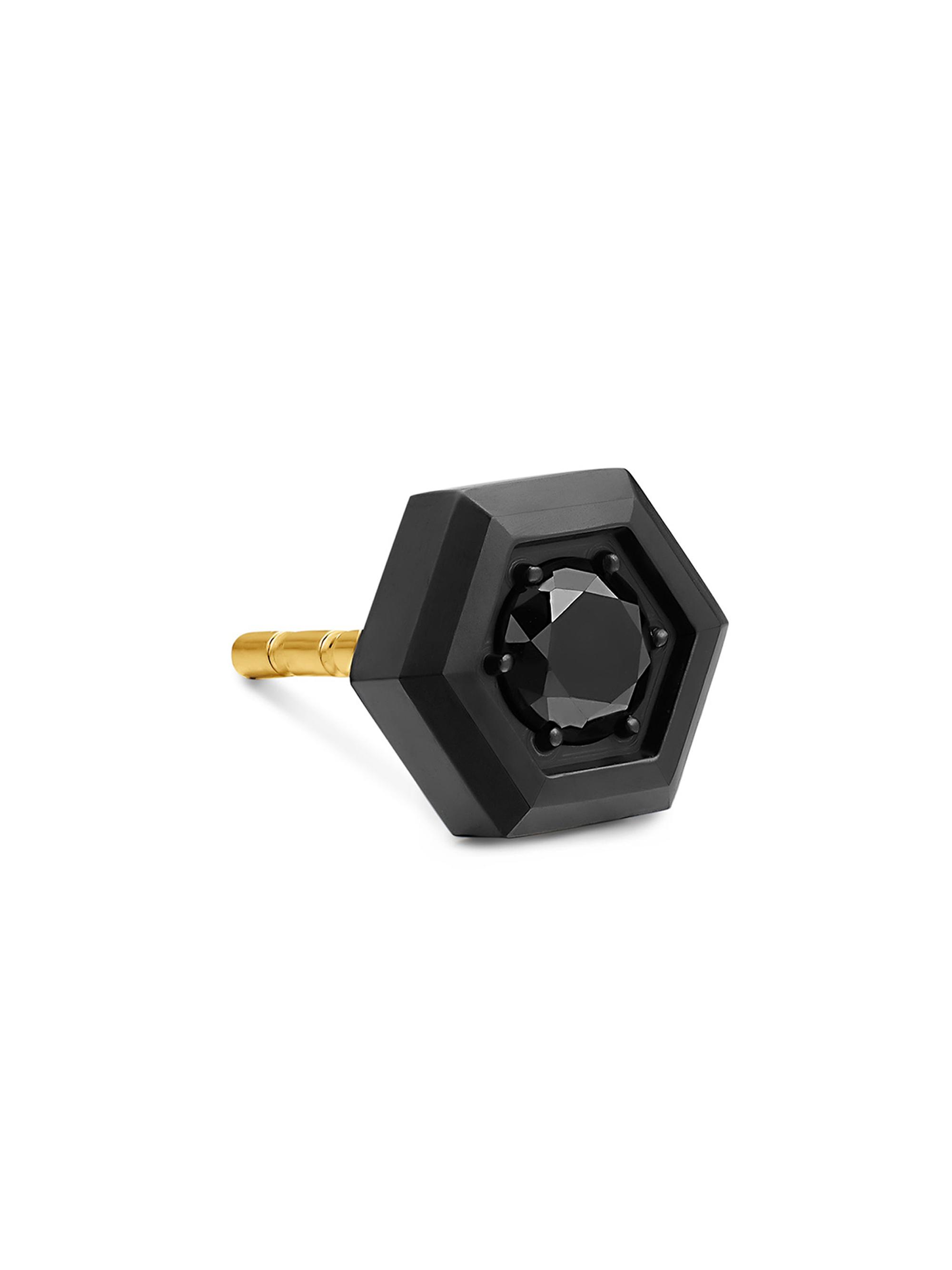 David Yurman Men's Faceted Hex Stud Earring in Black Titanium with Black Diamond, 8MM - Black Diamond