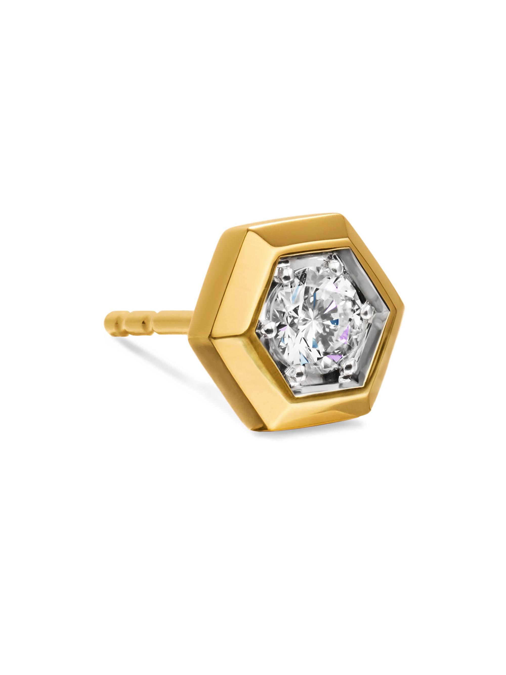 David Yurman Men's Faceted Hex Stud Earring in 18K Yellow Gold with Diamond, 8MM - Diamond