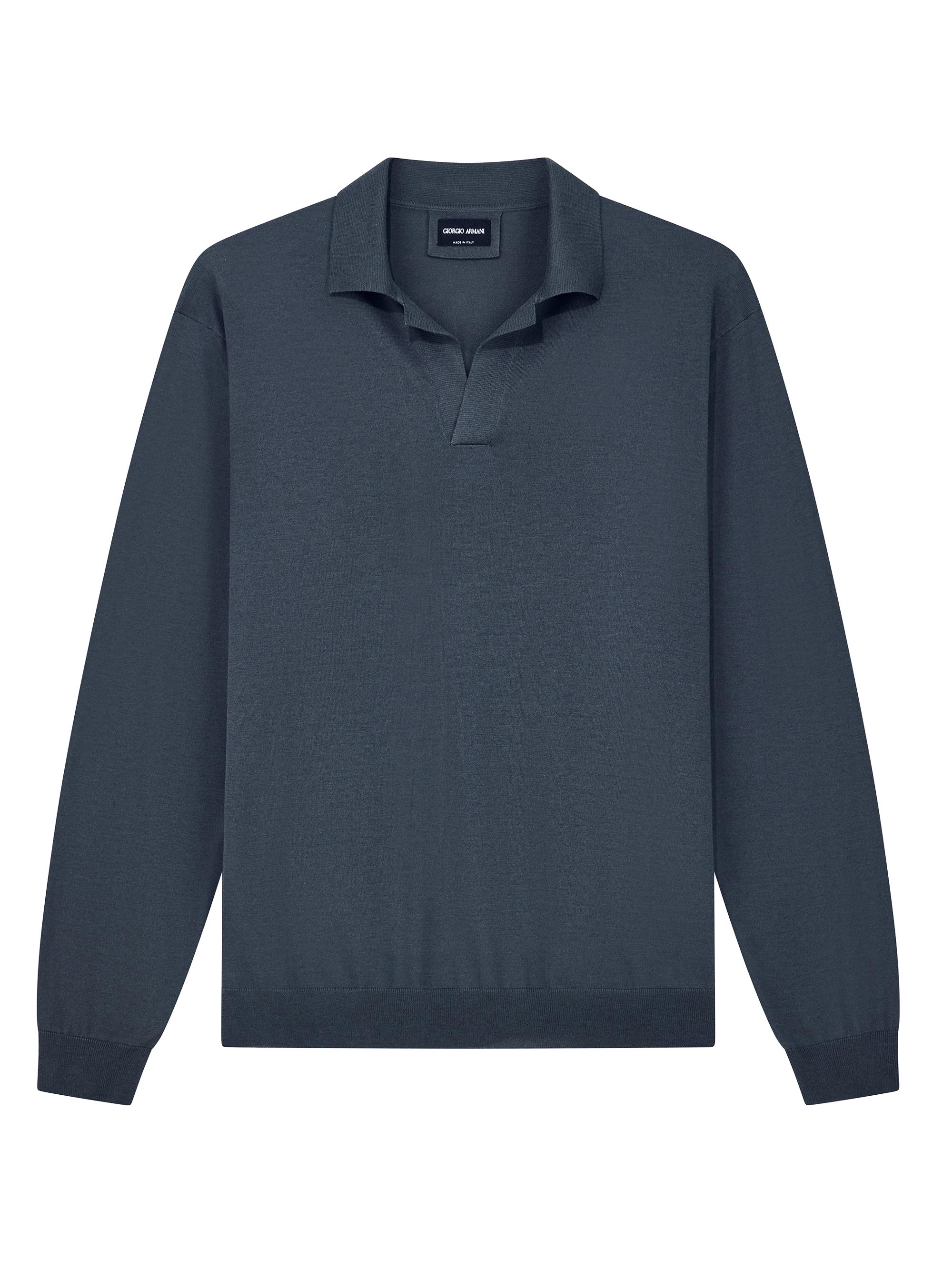 Giorgio Armani Men's Silk-Cotton Polo Sweater - Blue | Thumbnail 2