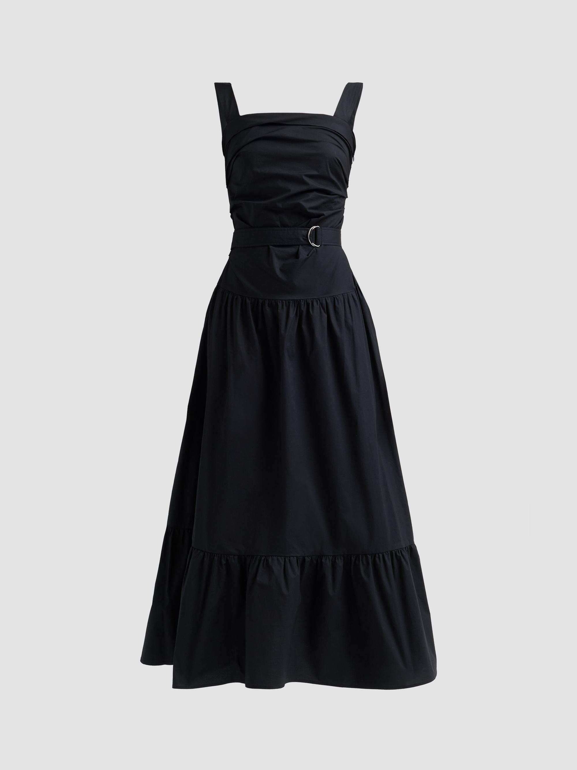 Proenza Schouler White Label Women's Natalie Stretch-Cotton Tie-Waist A-Line Midi Dress - Black