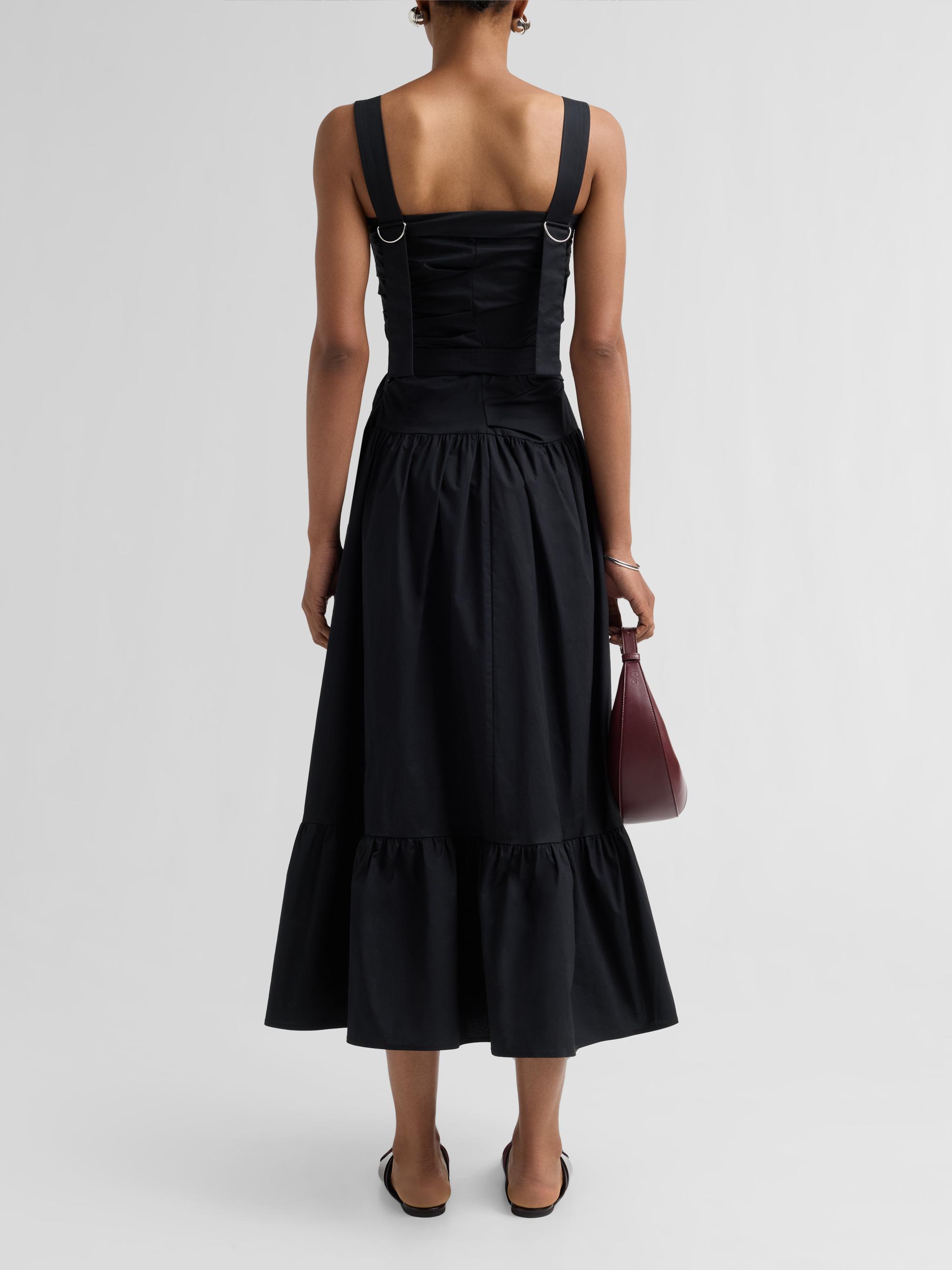 Proenza Schouler White Label Women's Natalie Stretch-Cotton Tie-Waist A-Line Midi Dress - Black | Thumbnail 3