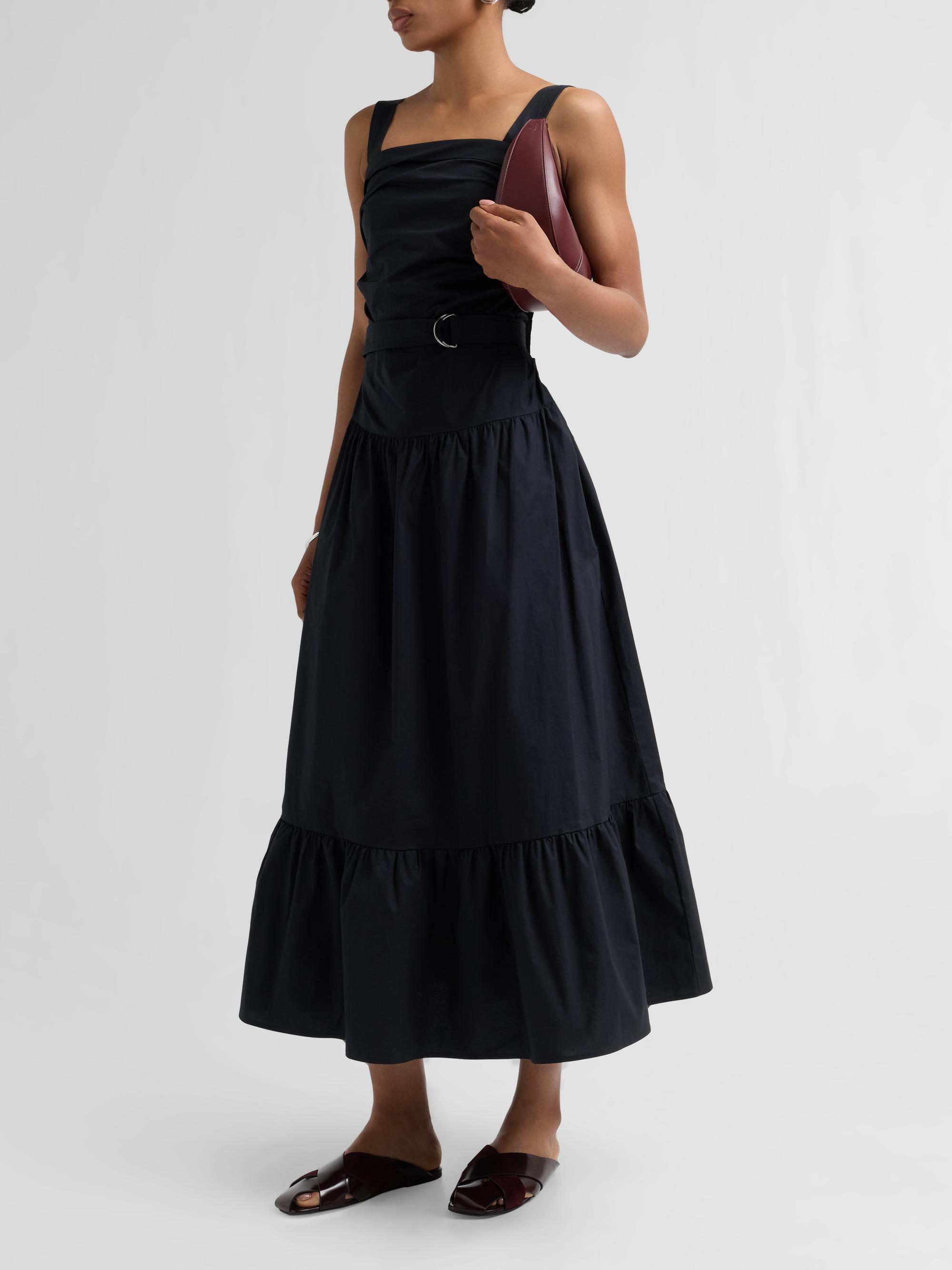 Proenza Schouler White Label Women's Natalie Stretch-Cotton Tie-Waist A-Line Midi Dress - Black | Thumbnail 4