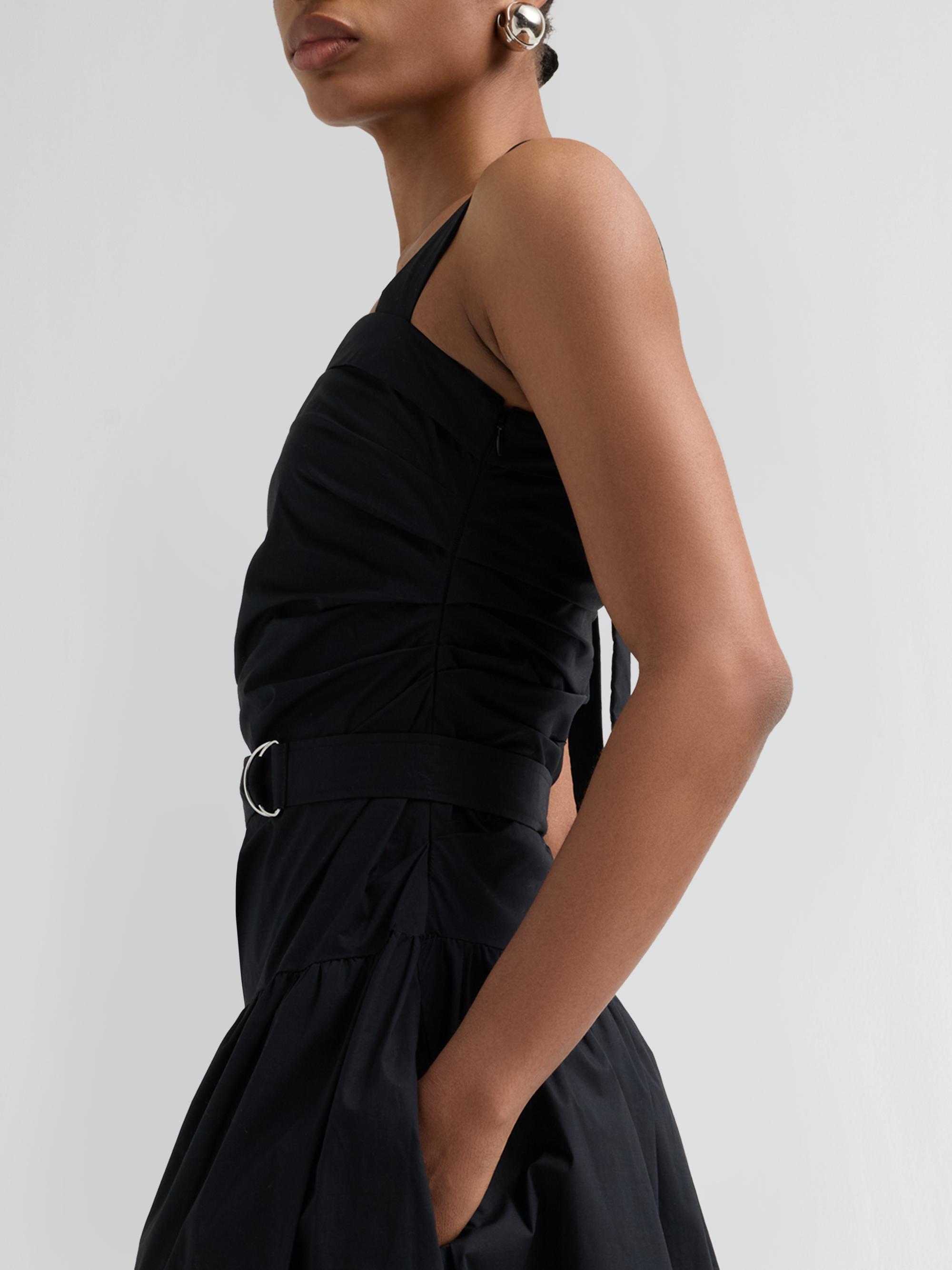Proenza Schouler White Label Women's Natalie Stretch-Cotton Tie-Waist A-Line Midi Dress - Black | Thumbnail 5