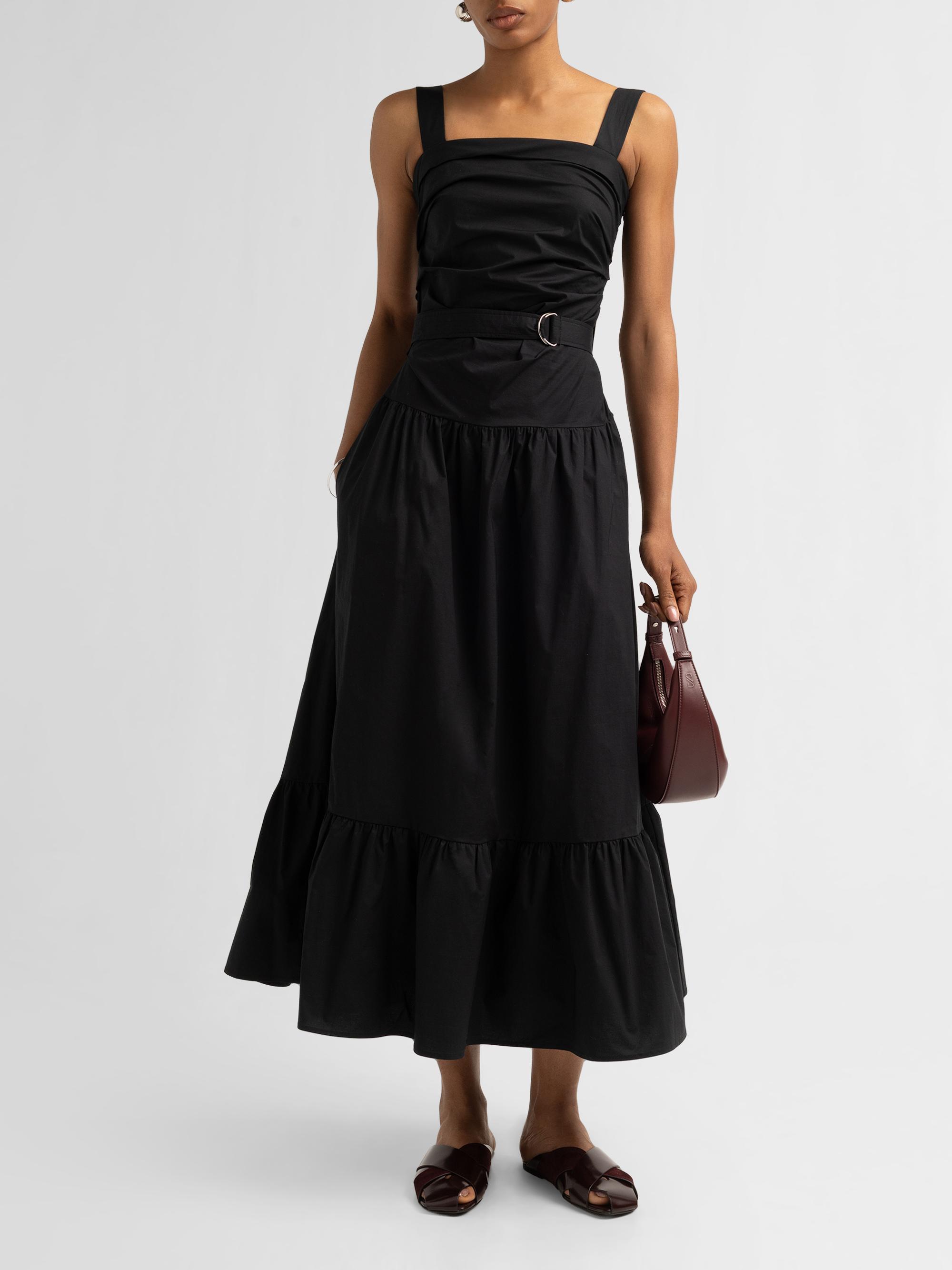 Proenza Schouler White Label Women's Natalie Stretch-Cotton Tie-Waist A-Line Midi Dress - Black | Thumbnail 2