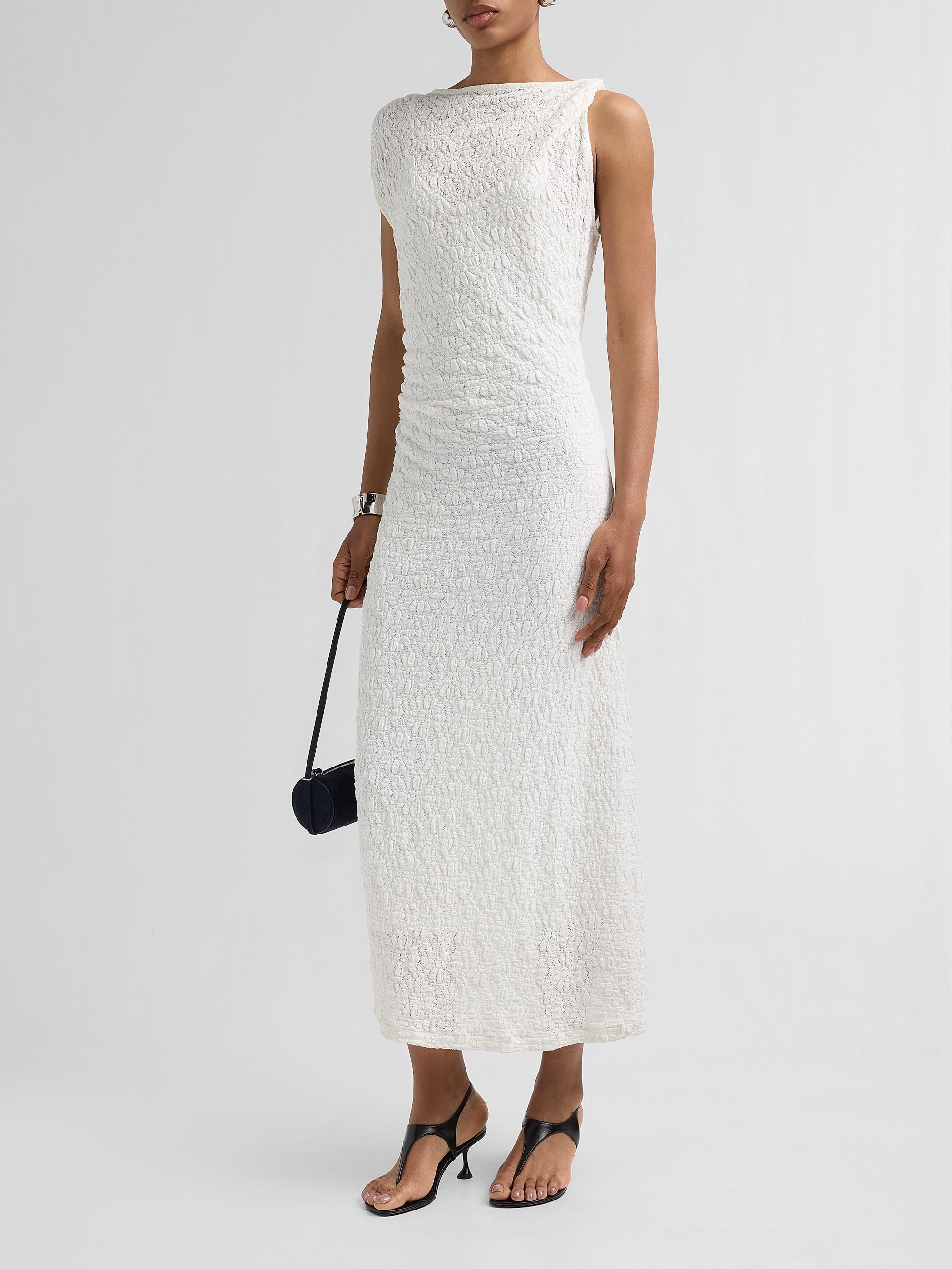 Proenza Schouler White Label Women's Astra Textured Cotton-Blend Ruched Midi Dress - Alabaster | Thumbnail 4