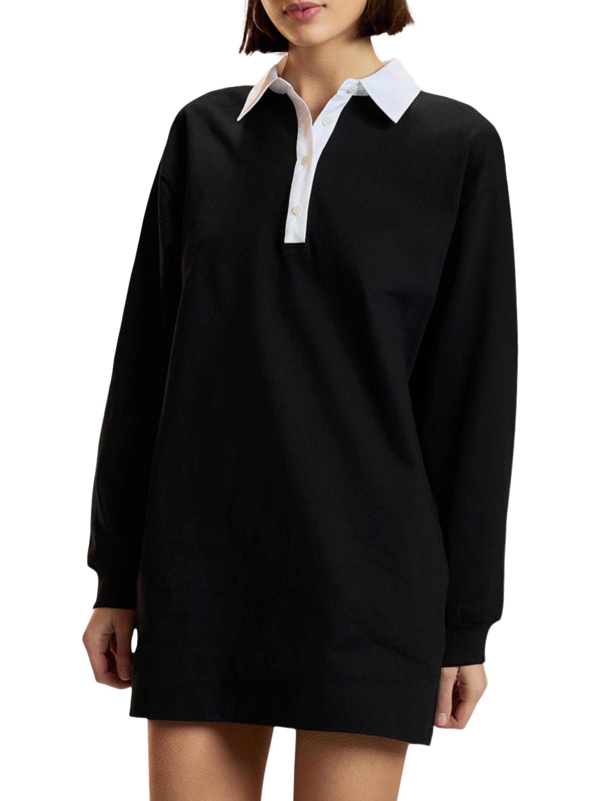 Cynthia Rowley Women's Ardie Rugby Contrast-Collar Cotton Minidress - Black | Thumbnail 4