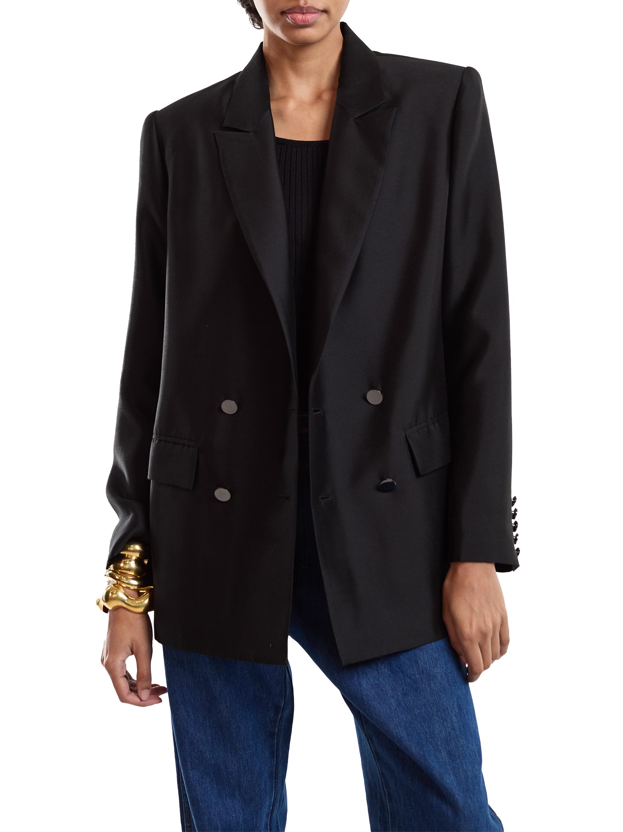 Cynthia Rowley Women's The Breakers Double-Breasted Wool-Silk Blazer - Black | Thumbnail 4