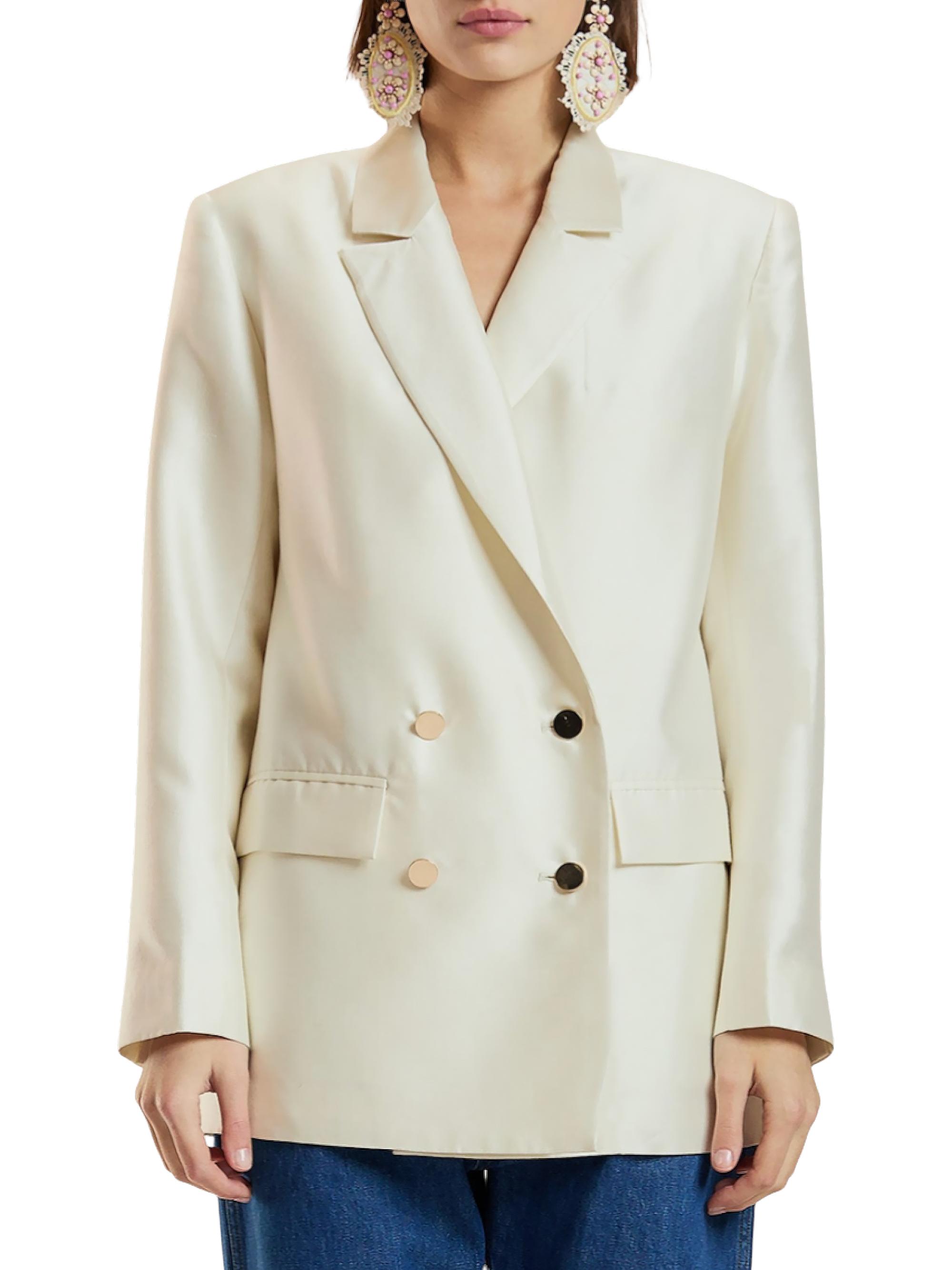 Cynthia Rowley Women's The Breakers Double-Breasted Wool-Silk Blazer - White | Thumbnail 4
