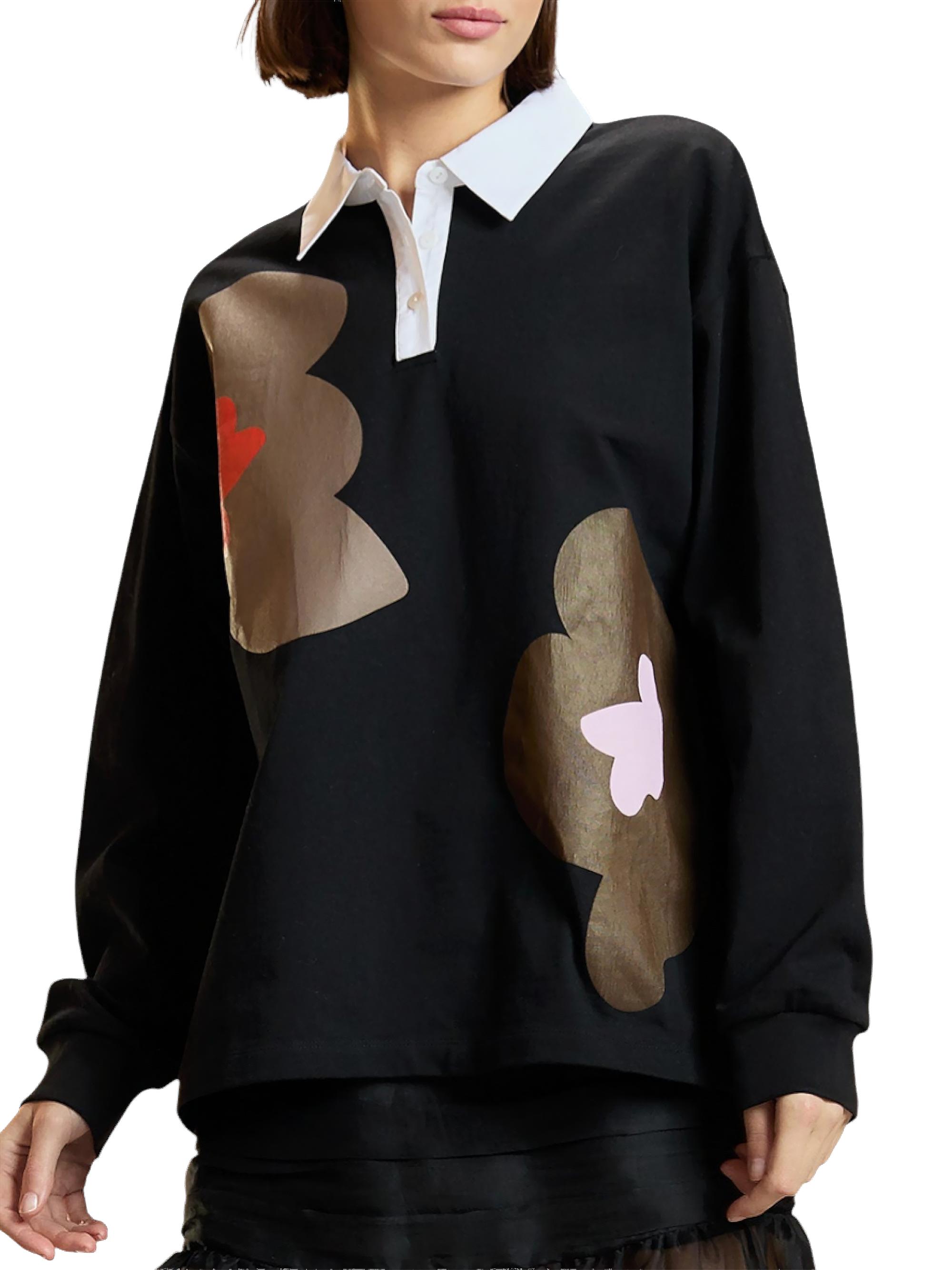 Cynthia Rowley Women's Ardie Graphic Cotton Rugby Shirt - Black